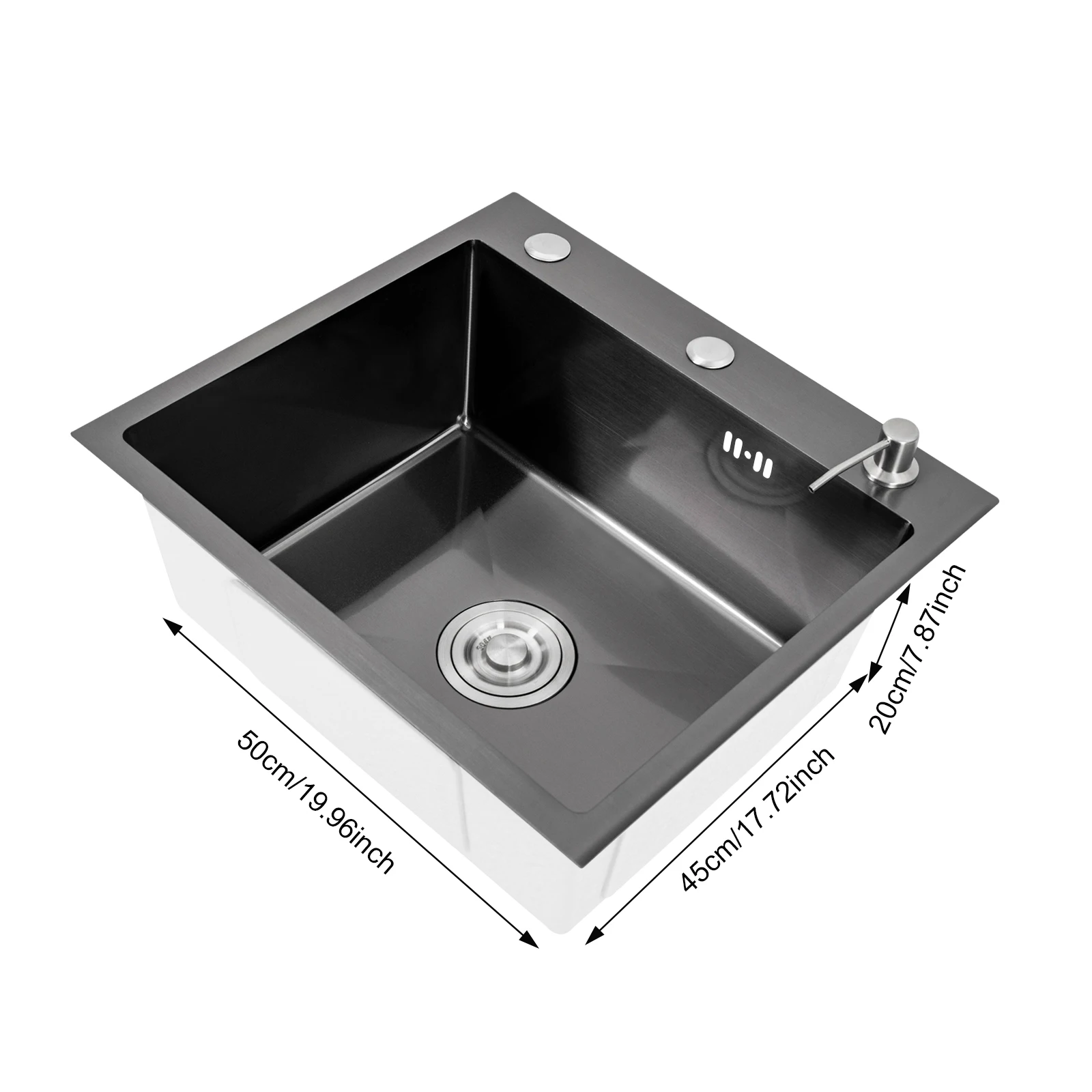 Black Stainless Steel Kitchen Sink Built-in Sink with Soap Dispenser Built-in Sink for Kitchens Bathrooms Laundry Rooms 50x45x20cm