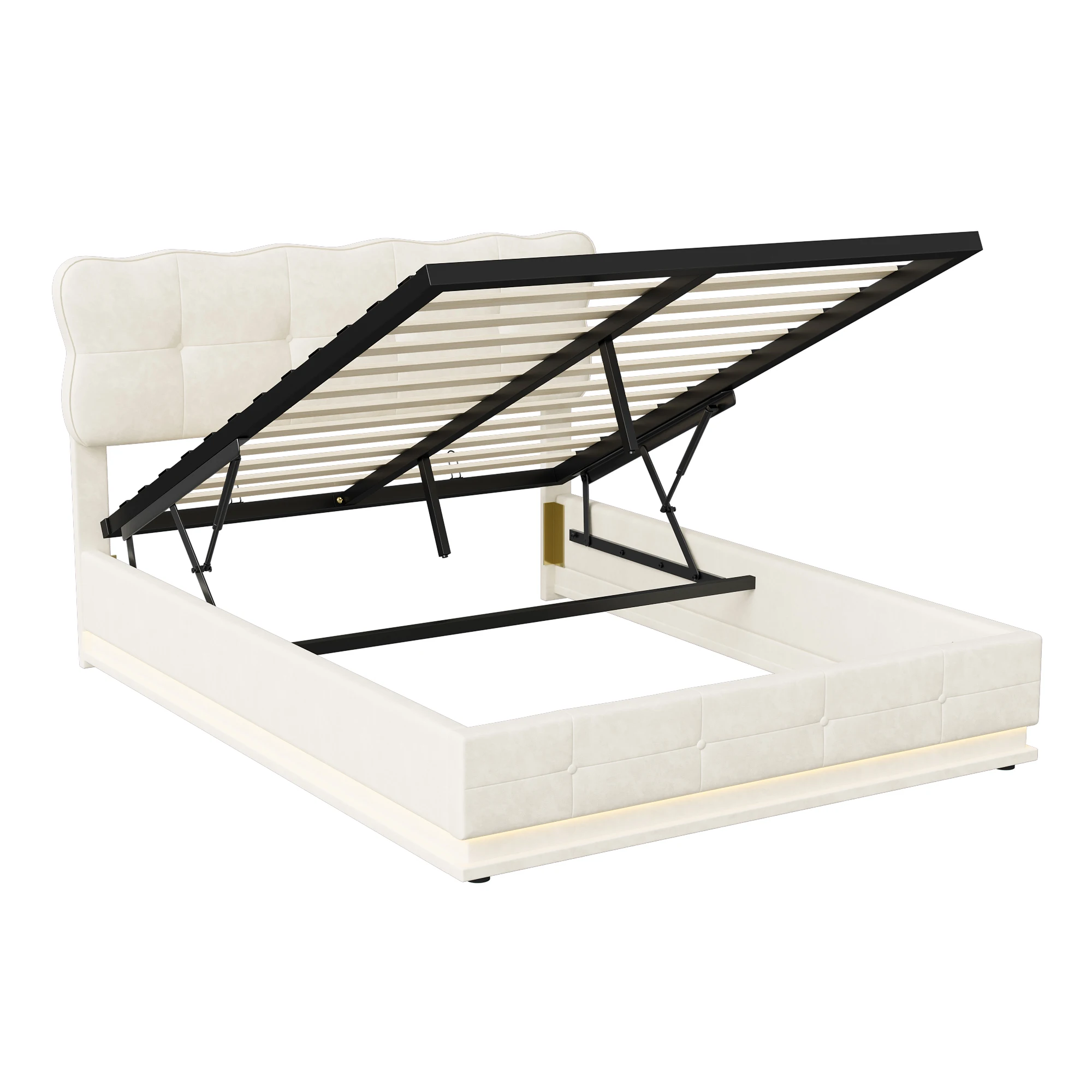 Rosahqnda Double Bed140x200 cm,LED Lighting Bed with Storage Space,Upholstered Bed,Hydraulic Storage Bed,Velvet,Without Mattress