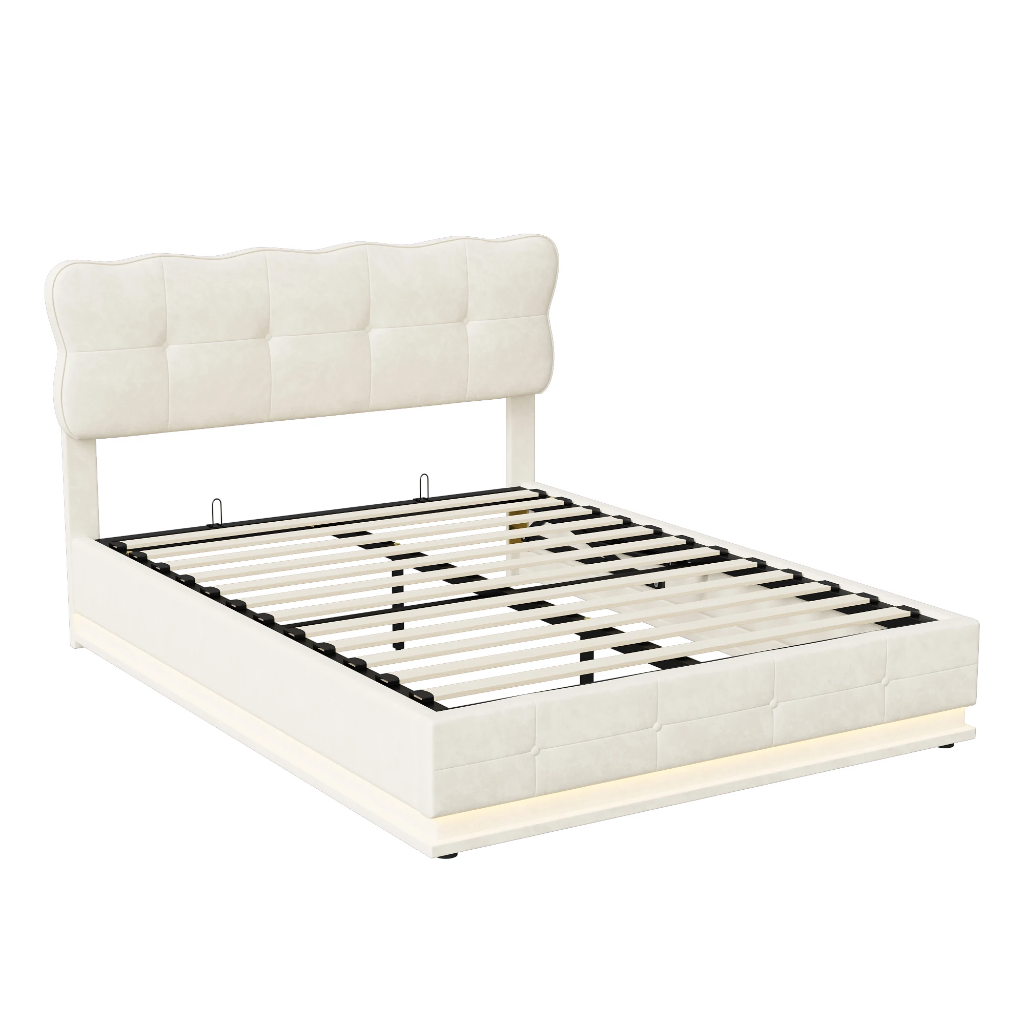 Rosahqnda Double Bed140x200 cm,LED Lighting Bed with Storage Space,Upholstered Bed,Hydraulic Storage Bed,Velvet,Without Mattress