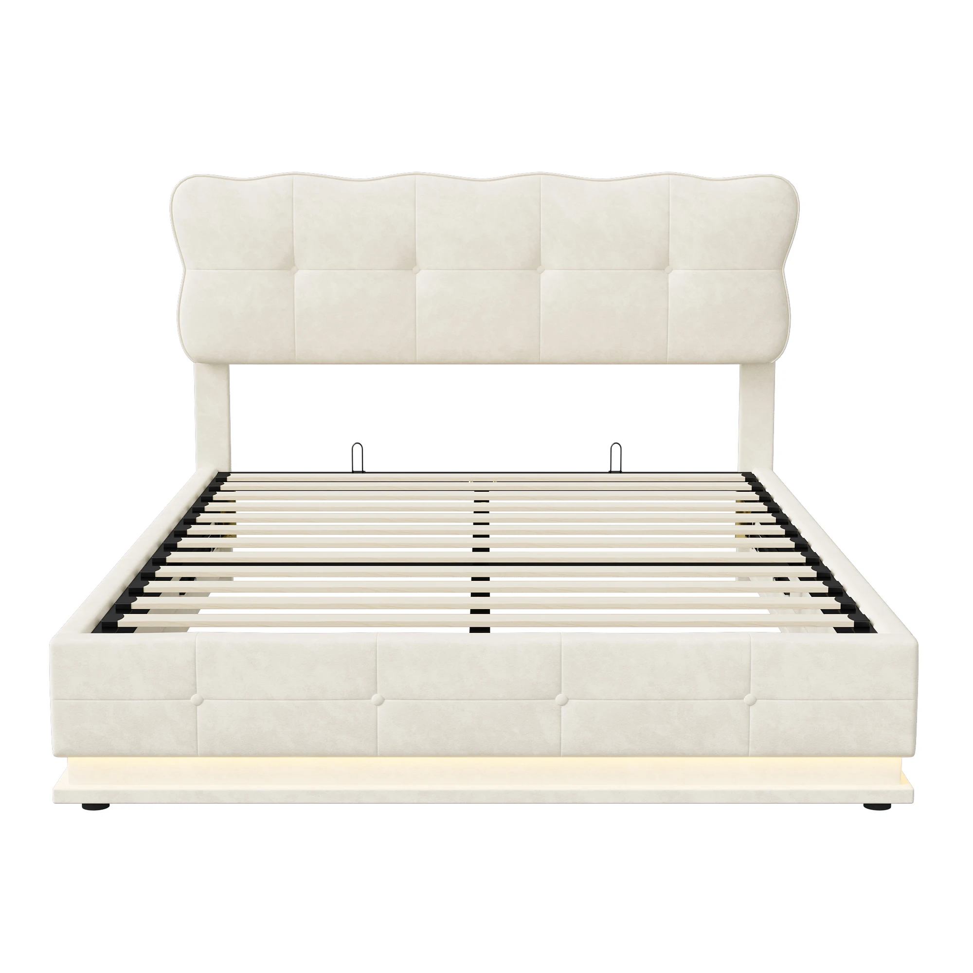 Rosahqnda Double Bed140x200 cm,LED Lighting Bed with Storage Space,Upholstered Bed,Hydraulic Storage Bed,Velvet,Without Mattress