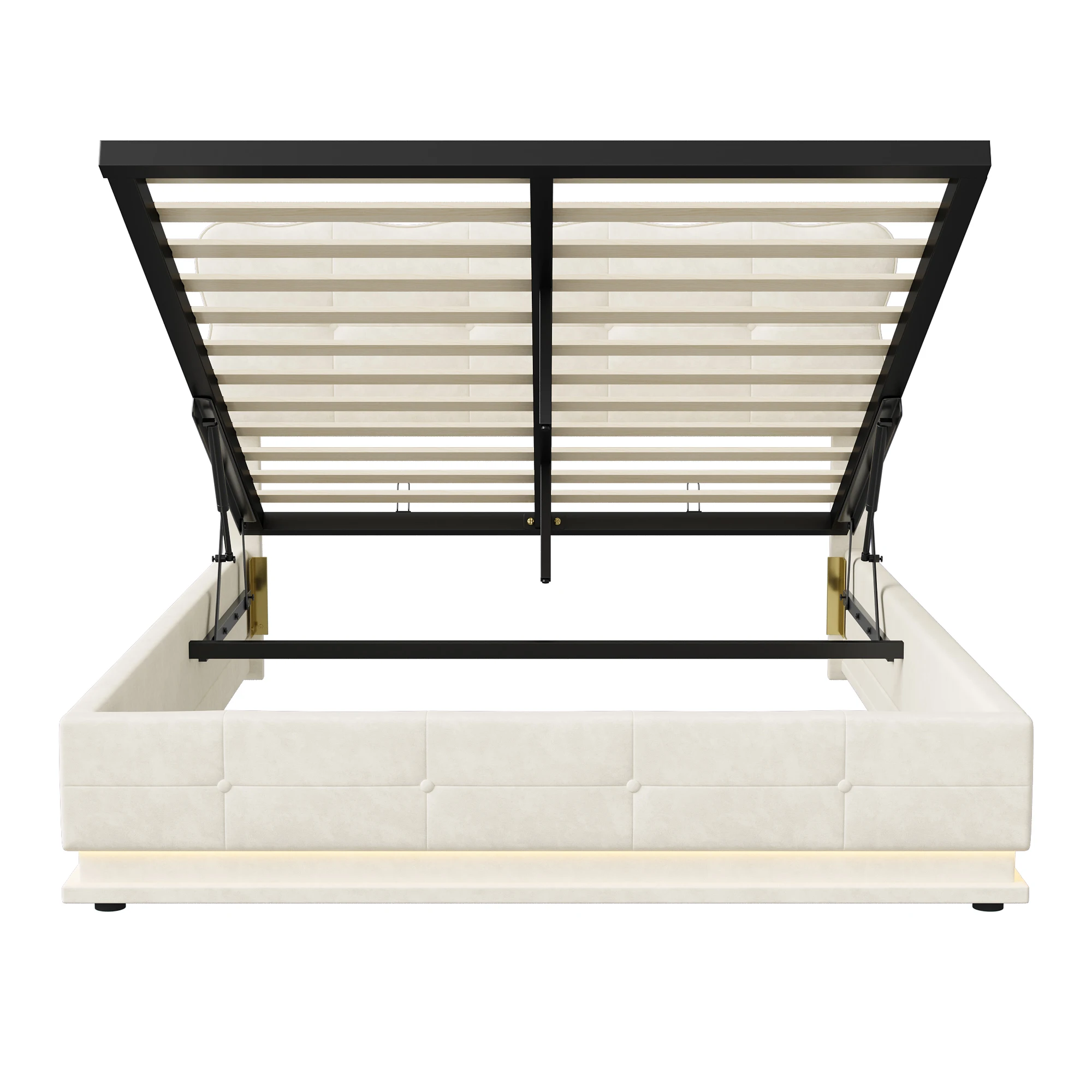 Rosahqnda Double Bed140x200 cm,LED Lighting Bed with Storage Space,Upholstered Bed,Hydraulic Storage Bed,Velvet,Without Mattress