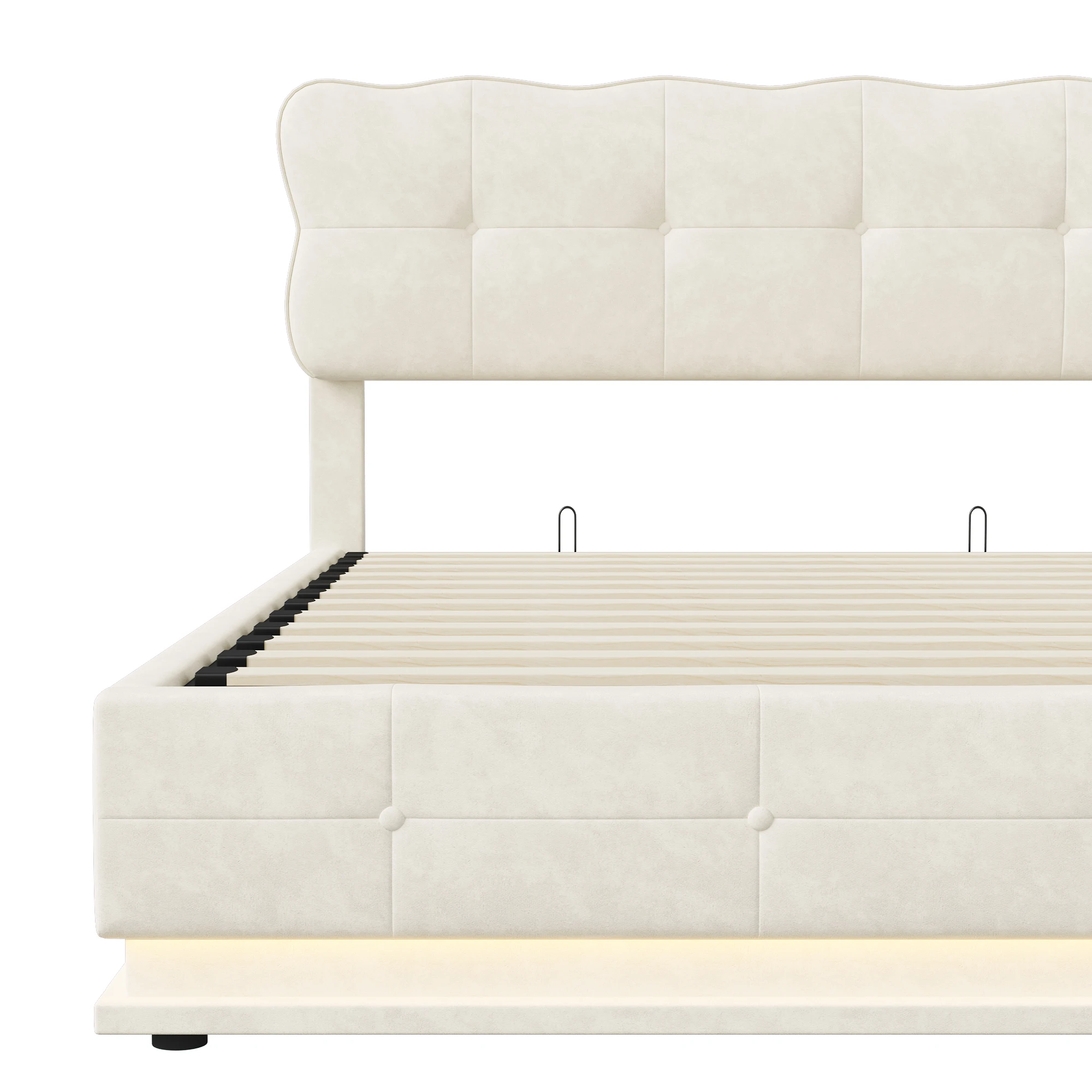 Rosahqnda Double Bed140x200 cm,LED Lighting Bed with Storage Space,Upholstered Bed,Hydraulic Storage Bed,Velvet,Without Mattress