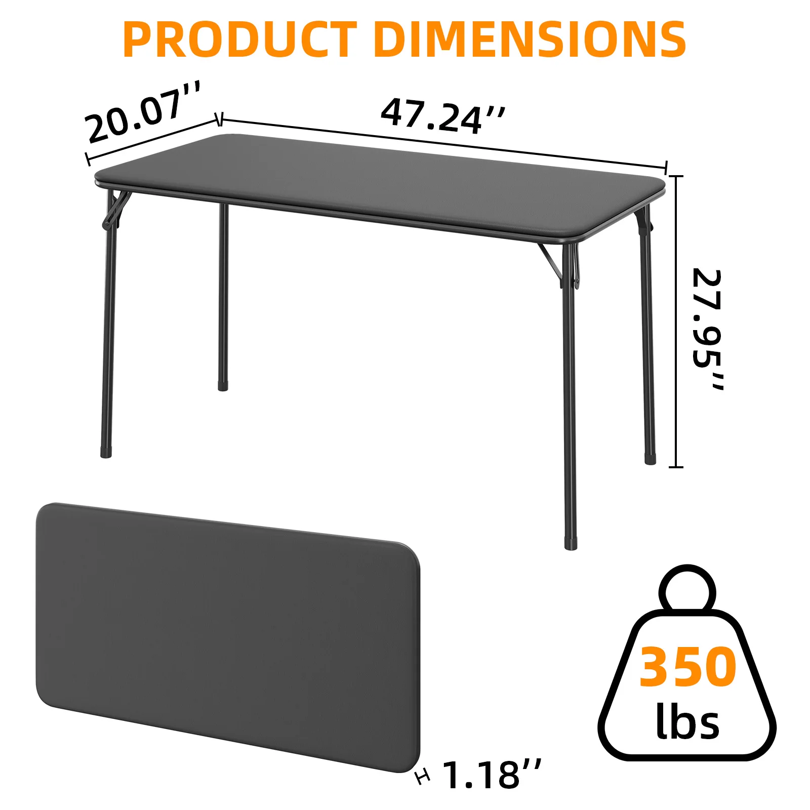 Portable Folding Card Rectangle Table with Sturdy Metal Frame, PU Leather Upholstered Tabletop for Dining Room Outdoor Camping