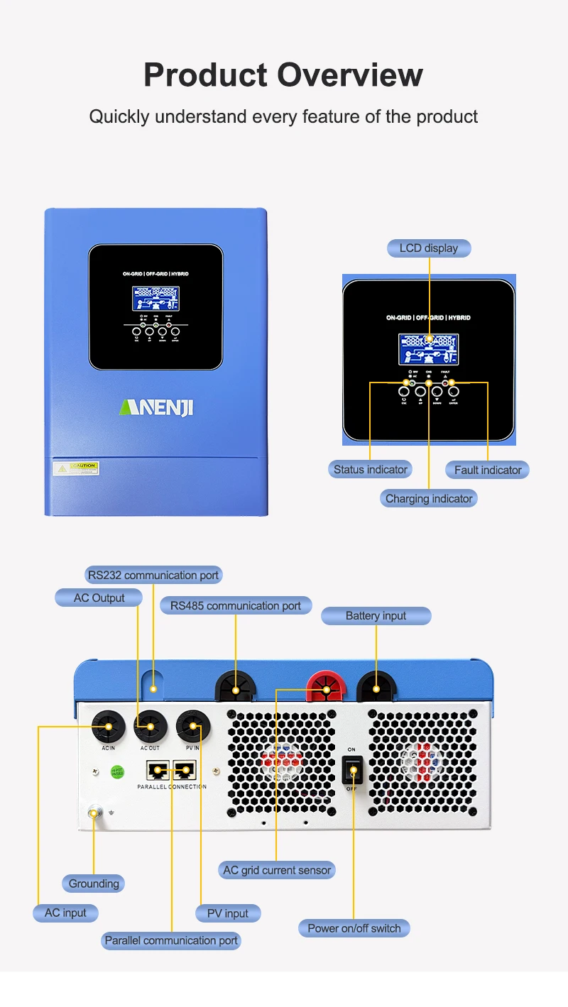 6.2KW 48V Hybrid Solar Inverter Parallel Photovoltaic On Grid MPPT Inverter Pure Sine 220V 120A Solar Charger with Wifi PV 500V