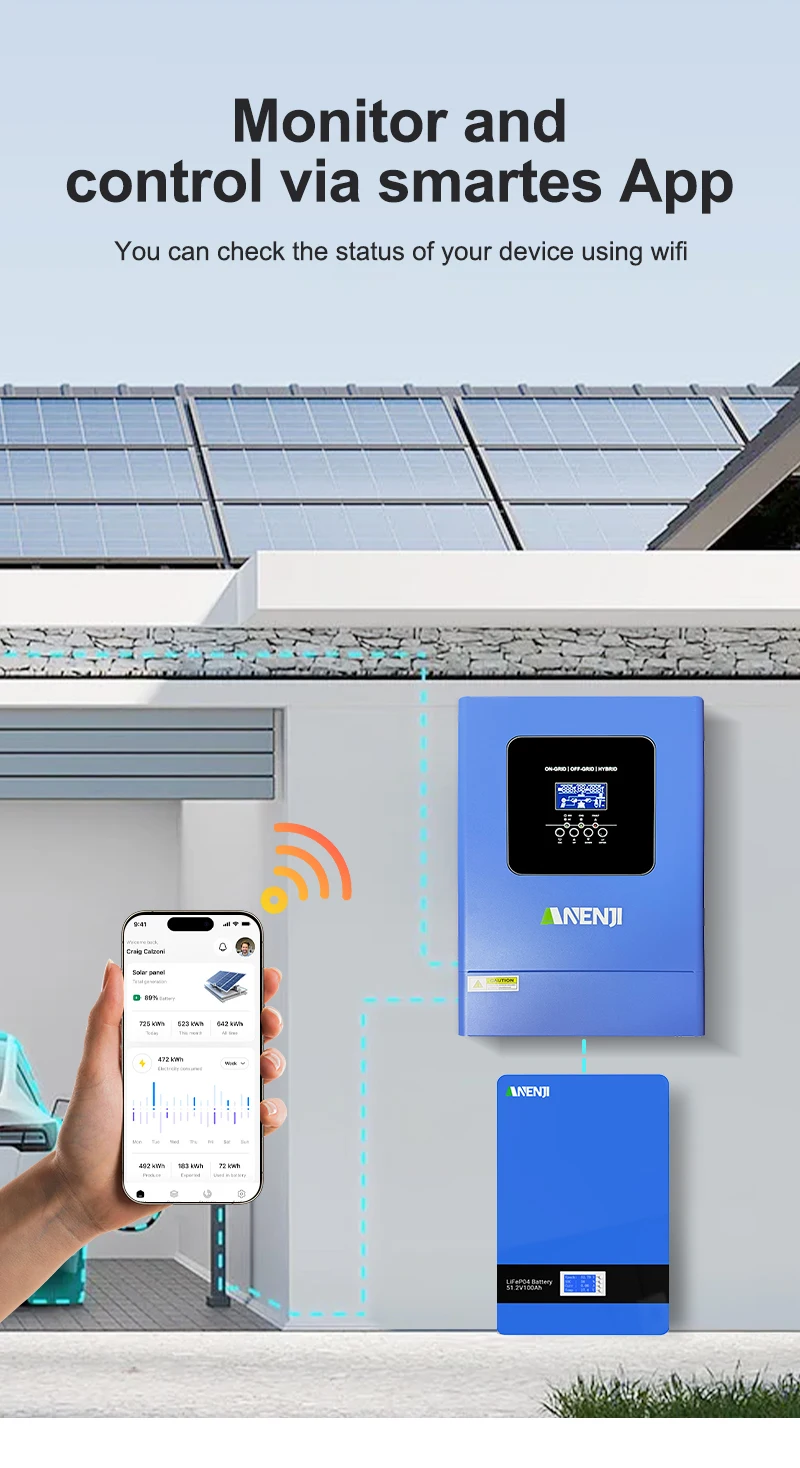 6.2KW 48V Hybrid Solar Inverter Parallel Photovoltaic On Grid MPPT Inverter Pure Sine 220V 120A Solar Charger with Wifi PV 500V