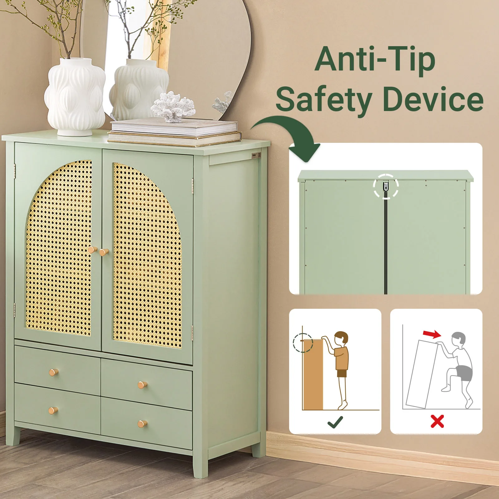 SoBuy FSB72-GR shoe wardrobe kitchen wardrobe sideboard with grid look doors wardrobe buffet storage s wardrobe dresser Green