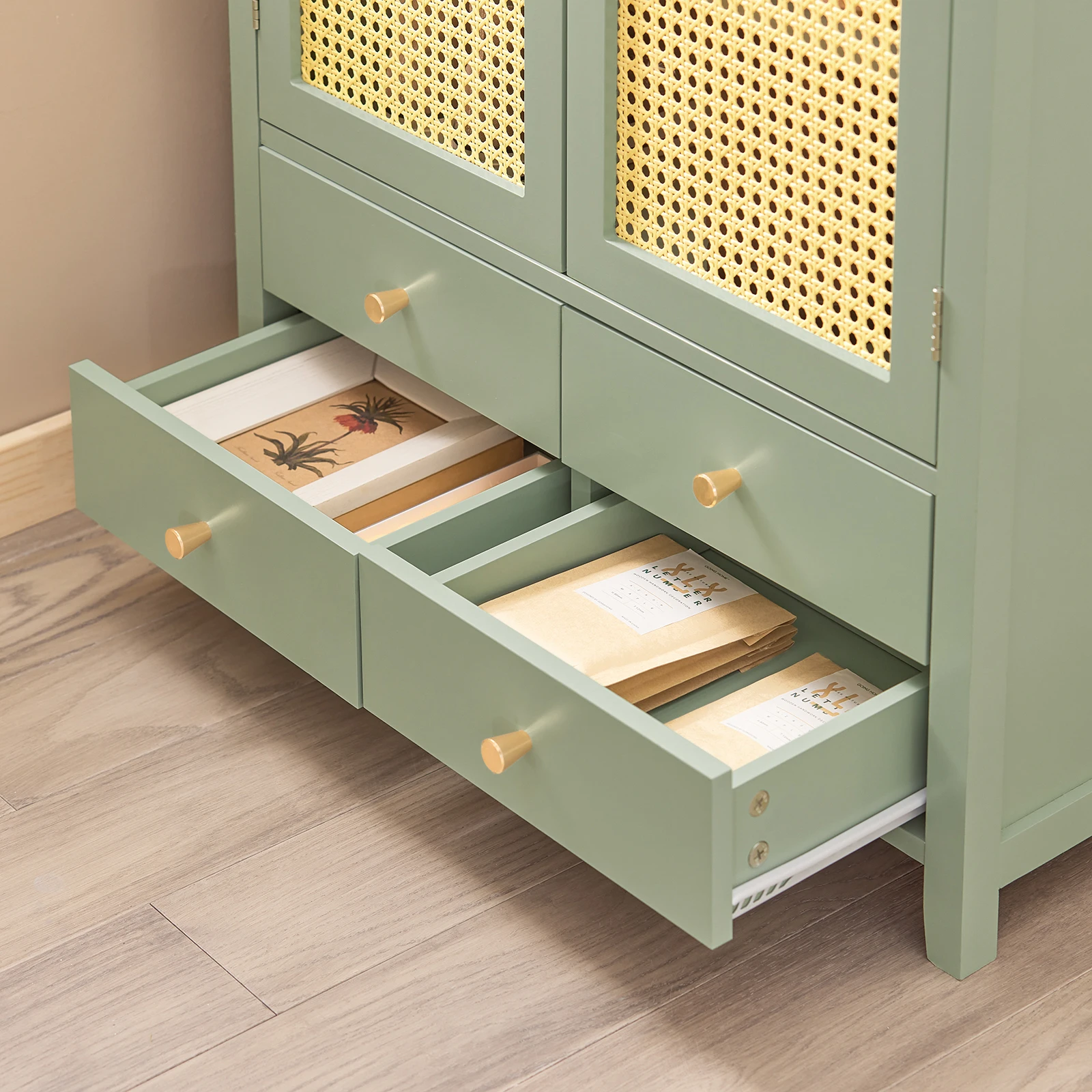 SoBuy FSB72-GR shoe wardrobe kitchen wardrobe sideboard with grid look doors wardrobe buffet storage s wardrobe dresser Green