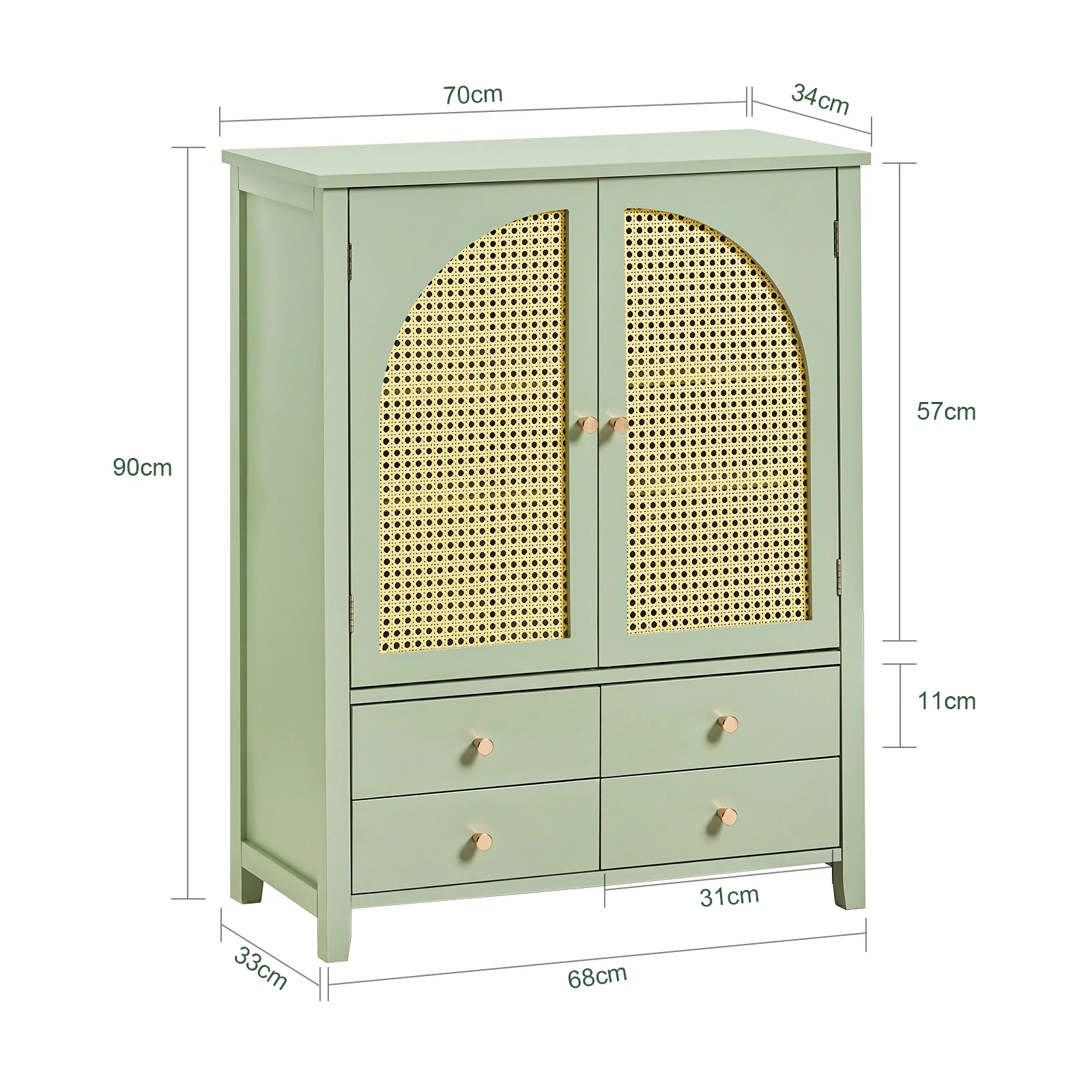SoBuy FSB72-GR shoe wardrobe kitchen wardrobe sideboard with grid look doors wardrobe buffet storage s wardrobe dresser Green