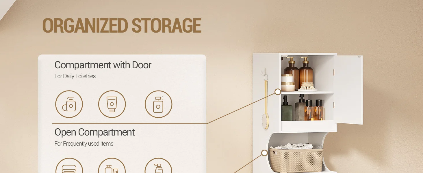 Bathroom Cabinet with Laundry Basket, Tall Bathroom Cabinet, Laundry Bag, with Foldable Laundry Basket, Door and Drawer