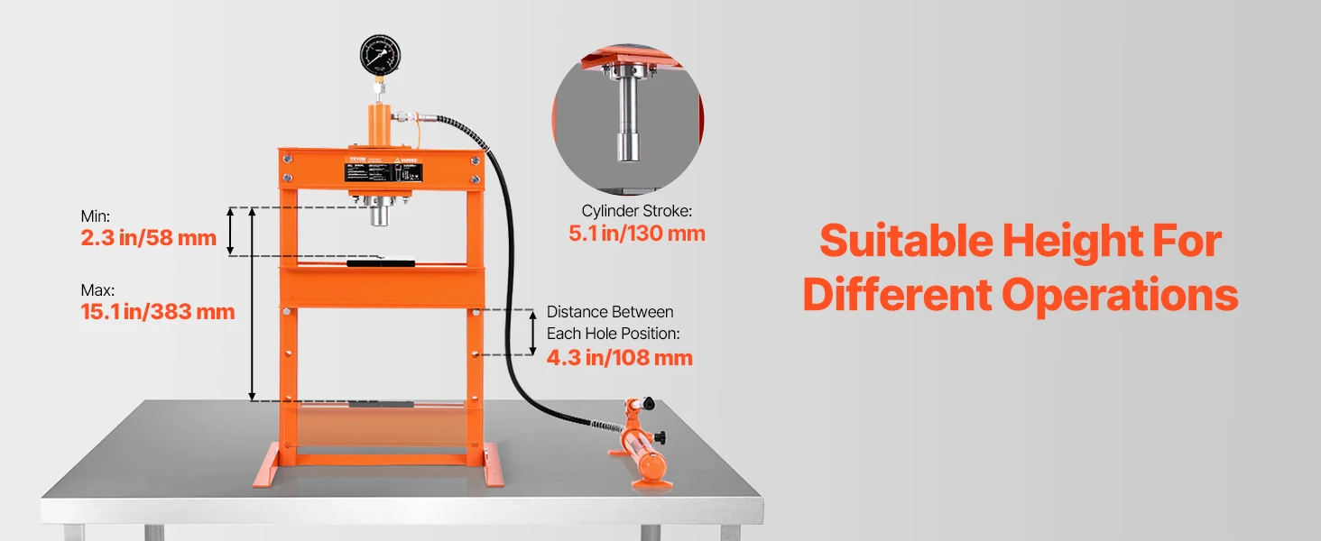 SucceBuy Hydraulic Shop Press 10T H-Frame Shop Press with Press Plate&H-shaped Base Adjustable Hydraulic Press Fit for Bending
