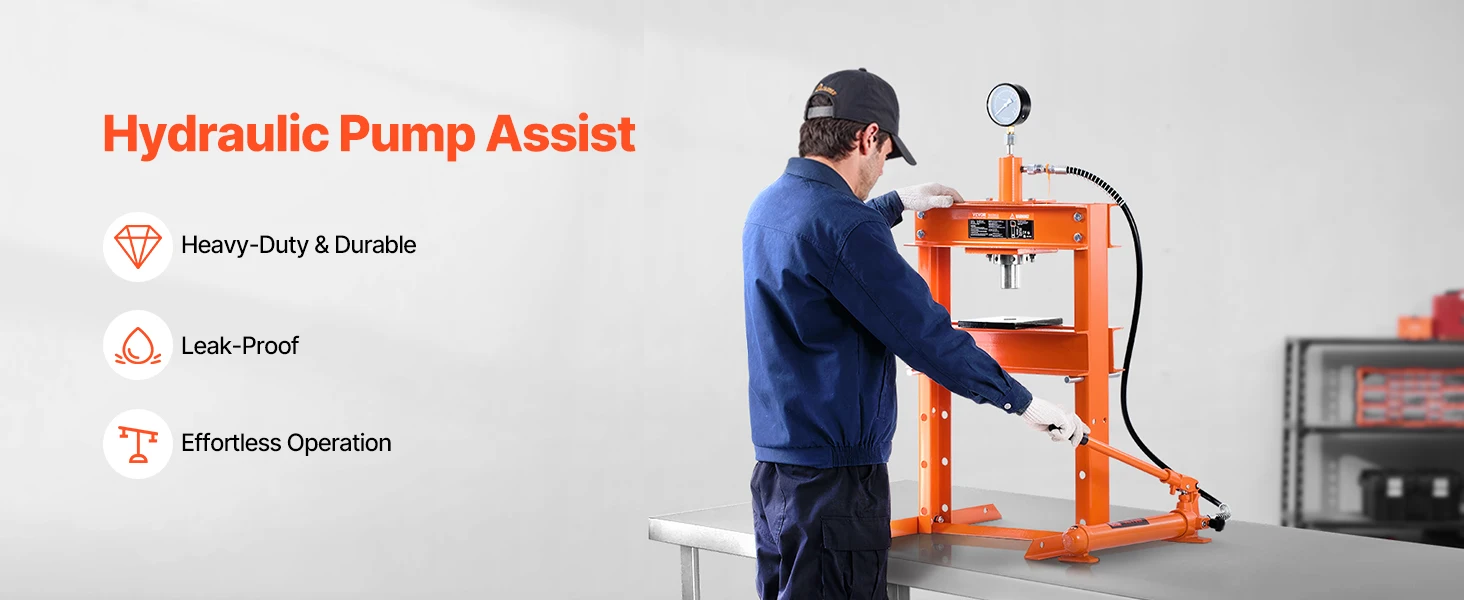 SucceBuy Hydraulic Shop Press 10T H-Frame Shop Press with Press Plate&H-shaped Base Adjustable Hydraulic Press Fit for Bending