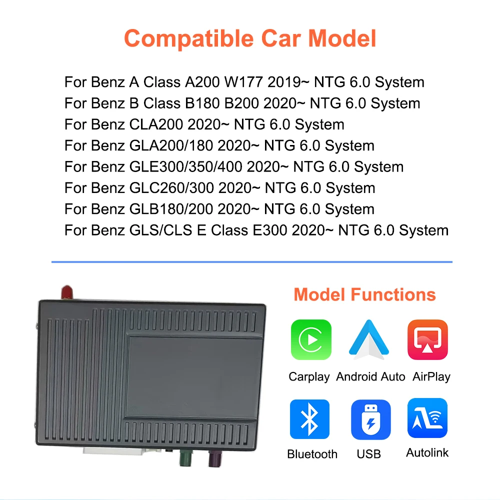 Bonroad Wireless Carplay Android Auto Fits For Mercedes A B C E Class CLS CLA GLA GLB Class NTG6.0 2018-2022 Module Box Airplay
