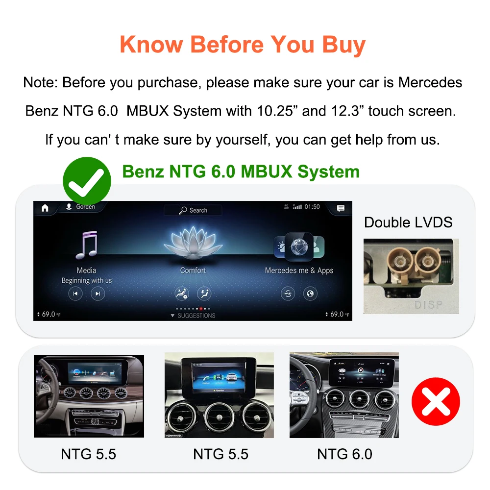 Bonroad Wireless Carplay Android Auto Fits For Mercedes A B C E Class CLS CLA GLA GLB Class NTG6.0 2018-2022 Module Box Airplay