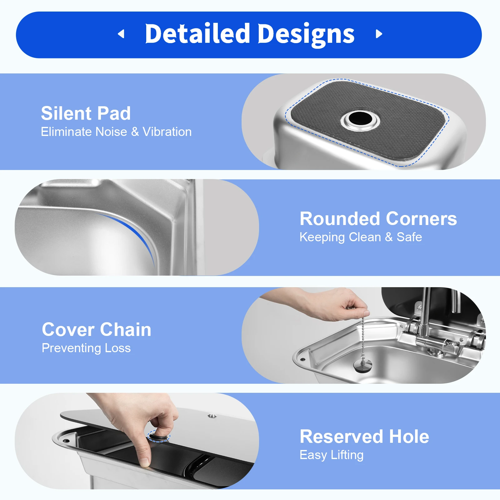 RV Sink Caravan Sink, Camper Basin Bowl, Hand Wash Basin, with Stainless Steel Faucet Rectangular 41*36.5*16cm for RVs