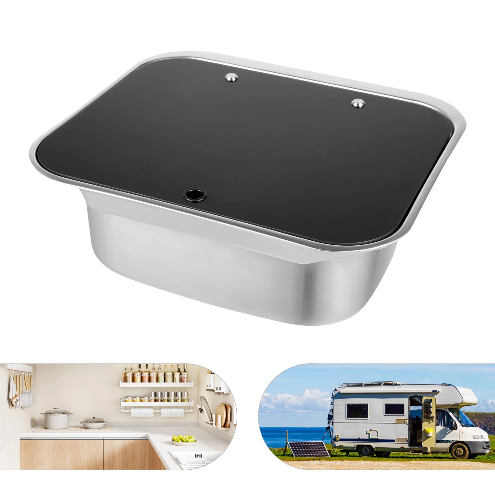 RV Sink Caravan Sink, Camper Basin Bowl, Hand Wash Basin, with Stainless Steel Faucet Rectangular 41*36.5*16cm for RVs