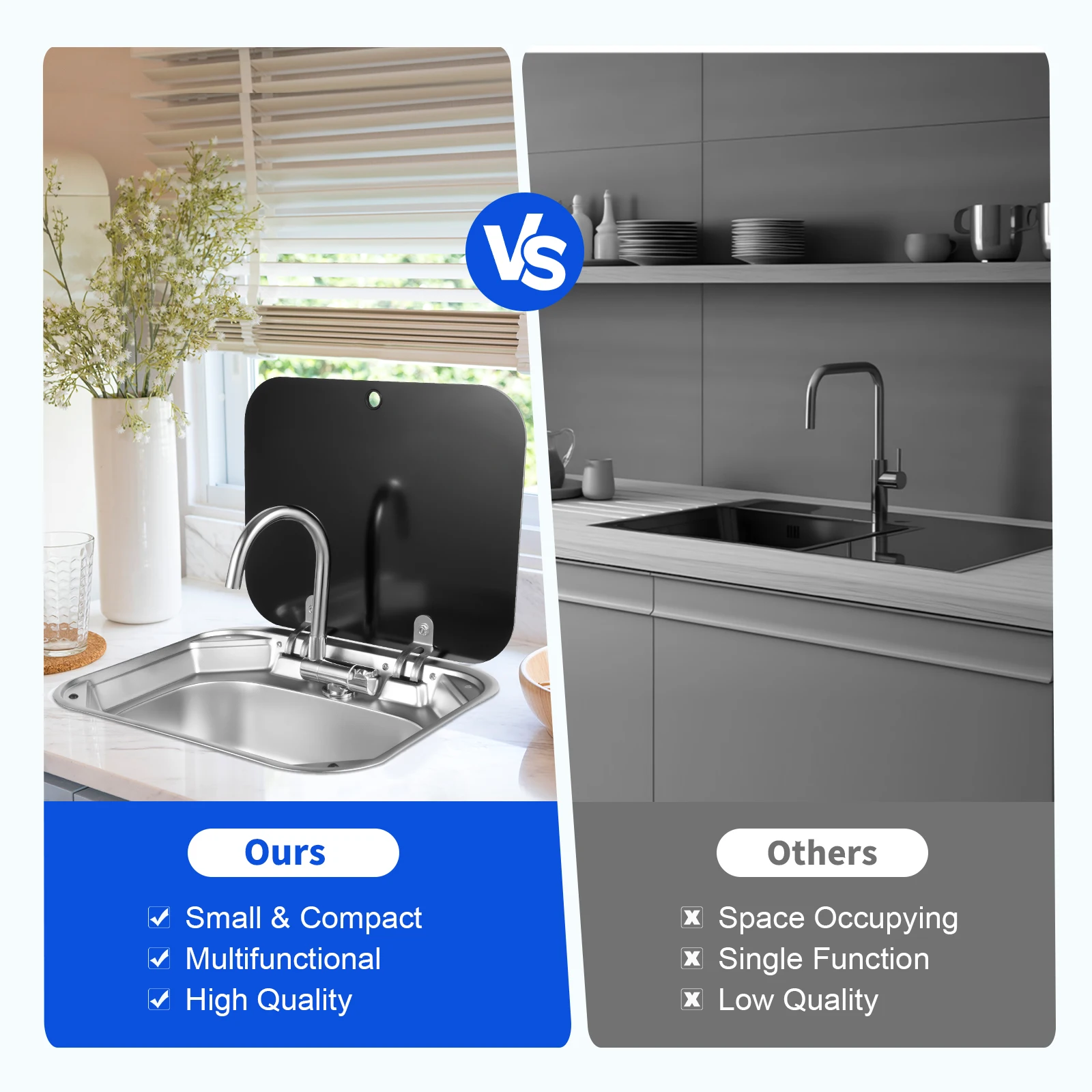 RV Sink Caravan Sink, Camper Basin Bowl, Hand Wash Basin, with Stainless Steel Faucet Rectangular 41*36.5*16cm for RVs