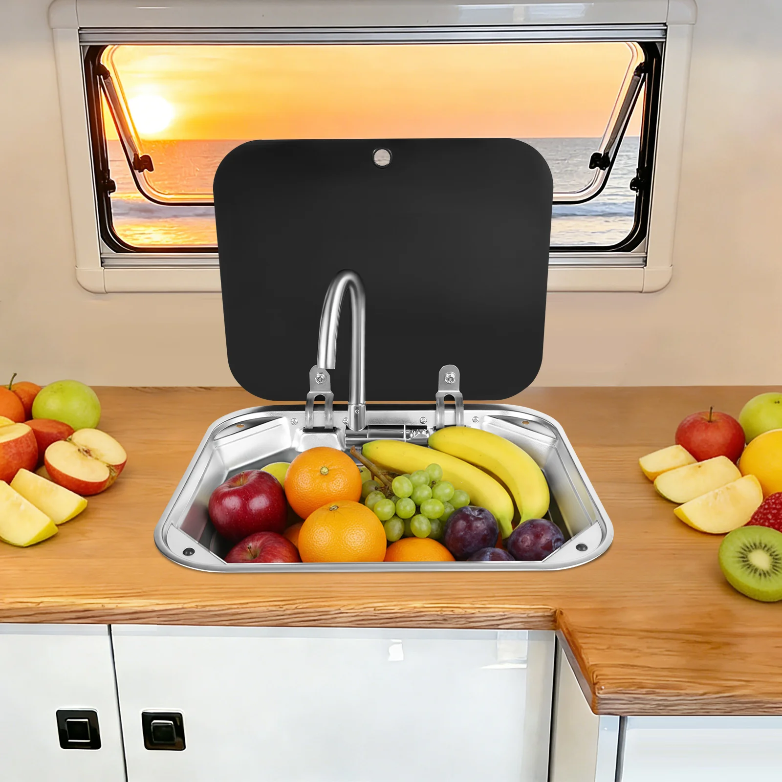 RV Sink Caravan Sink, Camper Basin Bowl, Hand Wash Basin, with Stainless Steel Faucet Rectangular 41*36.5*16cm for RVs