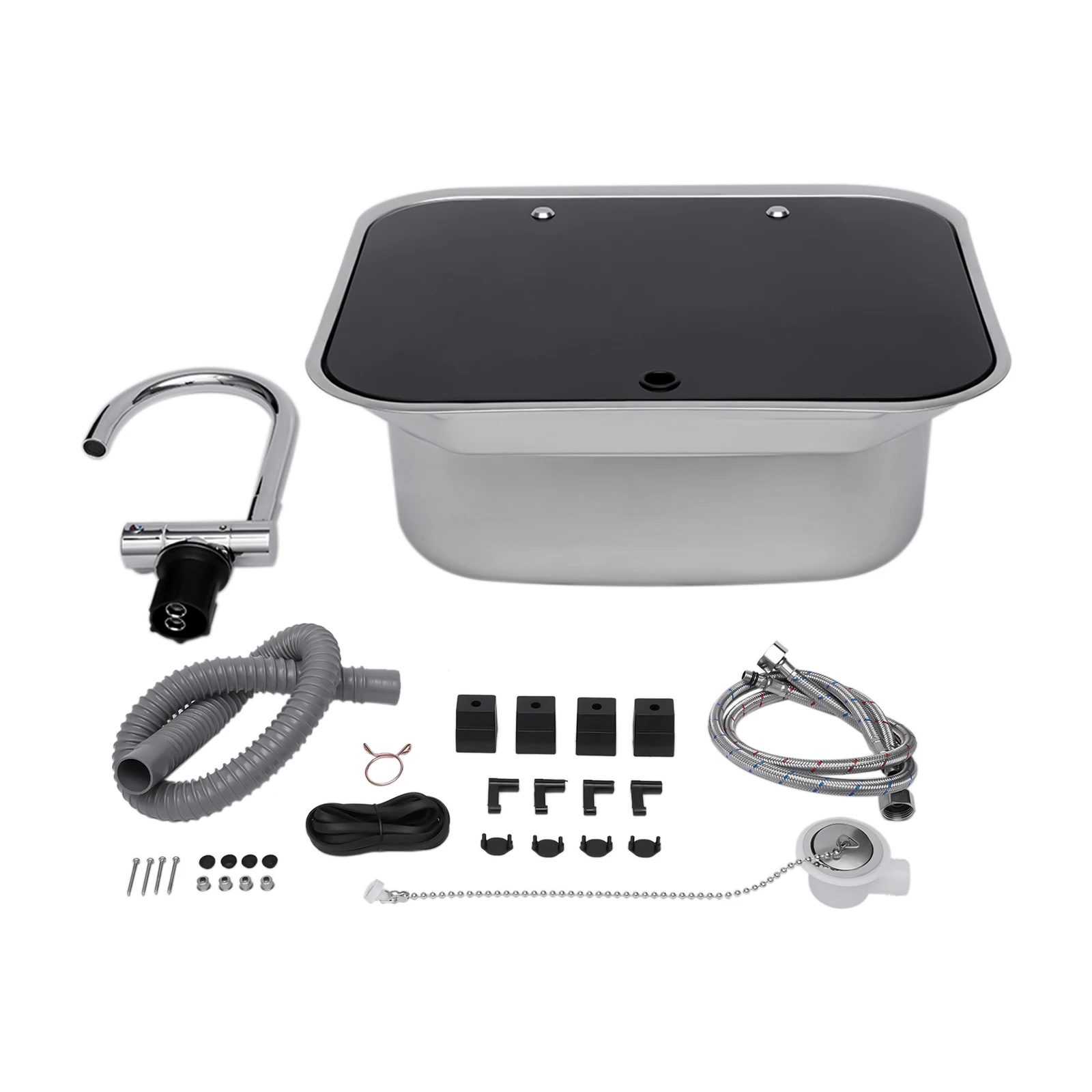 RV Sink Caravan Sink, Camper Basin Bowl, Hand Wash Basin, with Stainless Steel Faucet Rectangular 41*36.5*16cm for RVs