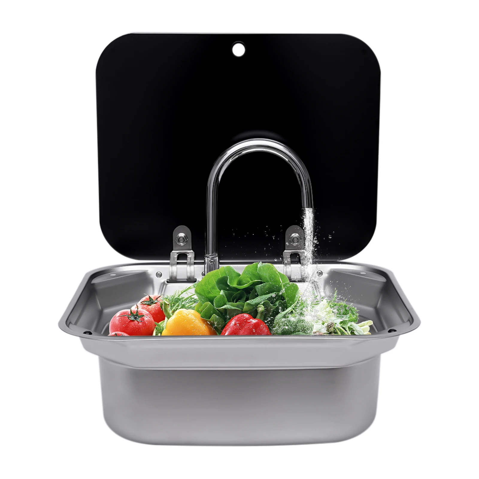 RV Sink Caravan Sink, Camper Basin Bowl, Hand Wash Basin, with Stainless Steel Faucet Rectangular 41*36.5*16cm for RVs