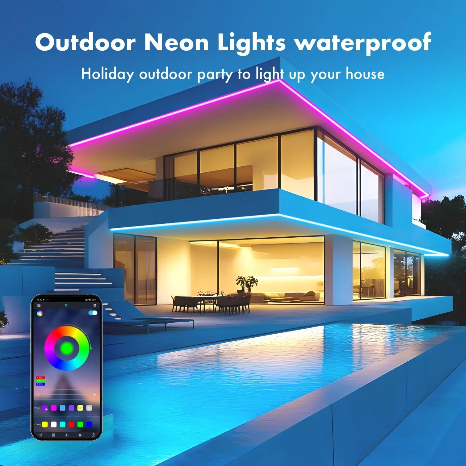RGB LED Waterproof Neon Strips with APP & Remote, Smart WIFI Works with Alexa, Adjustable Brightness For Indoor And Outdoor Use