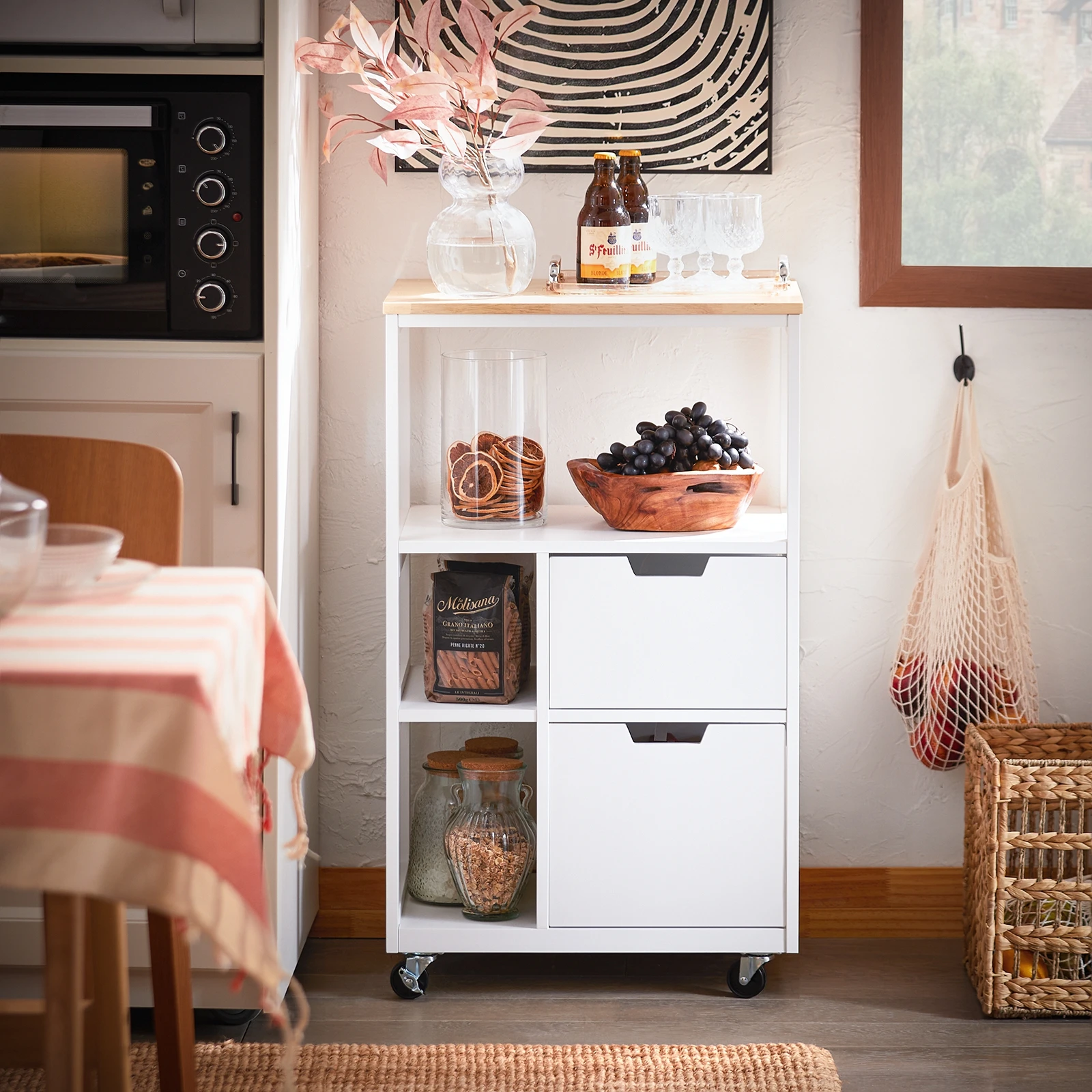 SoBuy FKW111 kitchen trolley with 2 drawers and 3 shelves, serving trolley, rolling cart, tea trolley, bar trolley, kitchen shelf with wheels