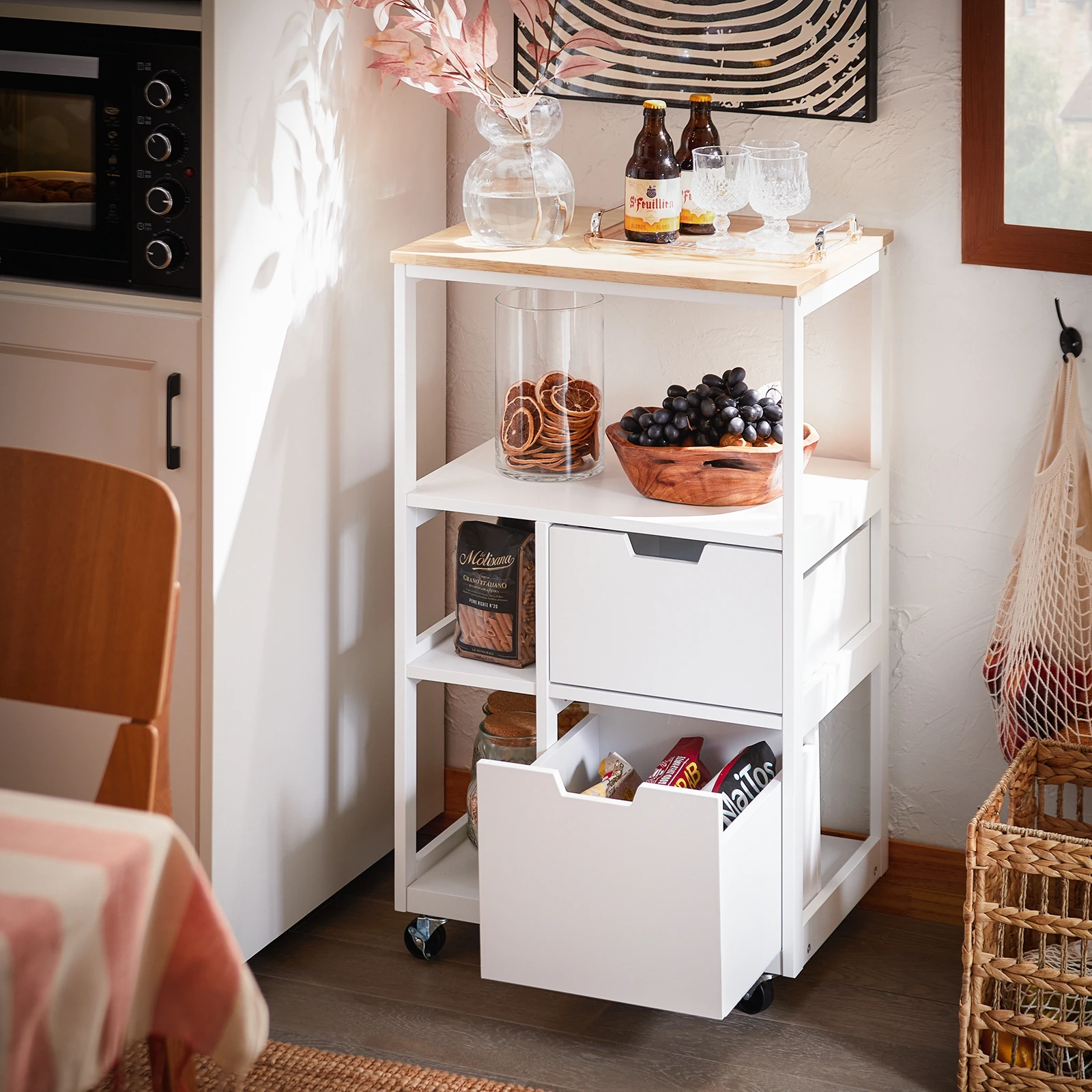 SoBuy FKW111 kitchen trolley with 2 drawers and 3 shelves, serving trolley, rolling cart, tea trolley, bar trolley, kitchen shelf with wheels