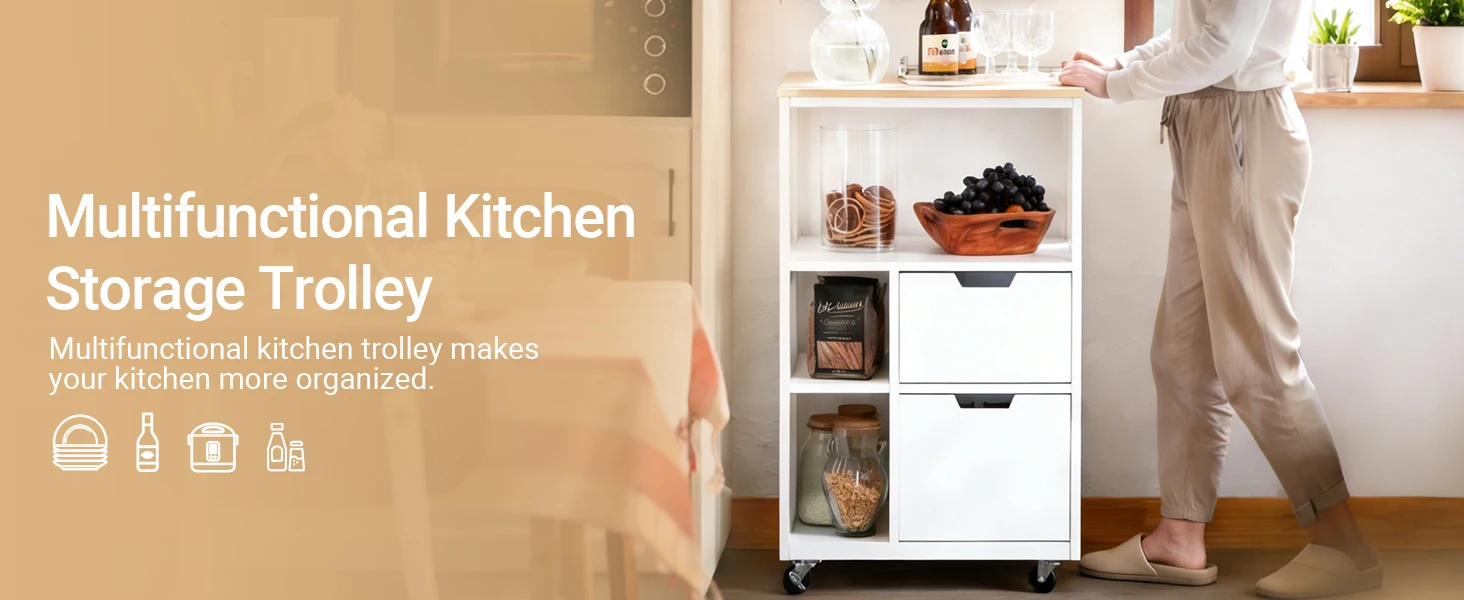 SoBuy FKW111 kitchen trolley with 2 drawers and 3 shelves, serving trolley, rolling cart, tea trolley, bar trolley, kitchen shelf with wheels