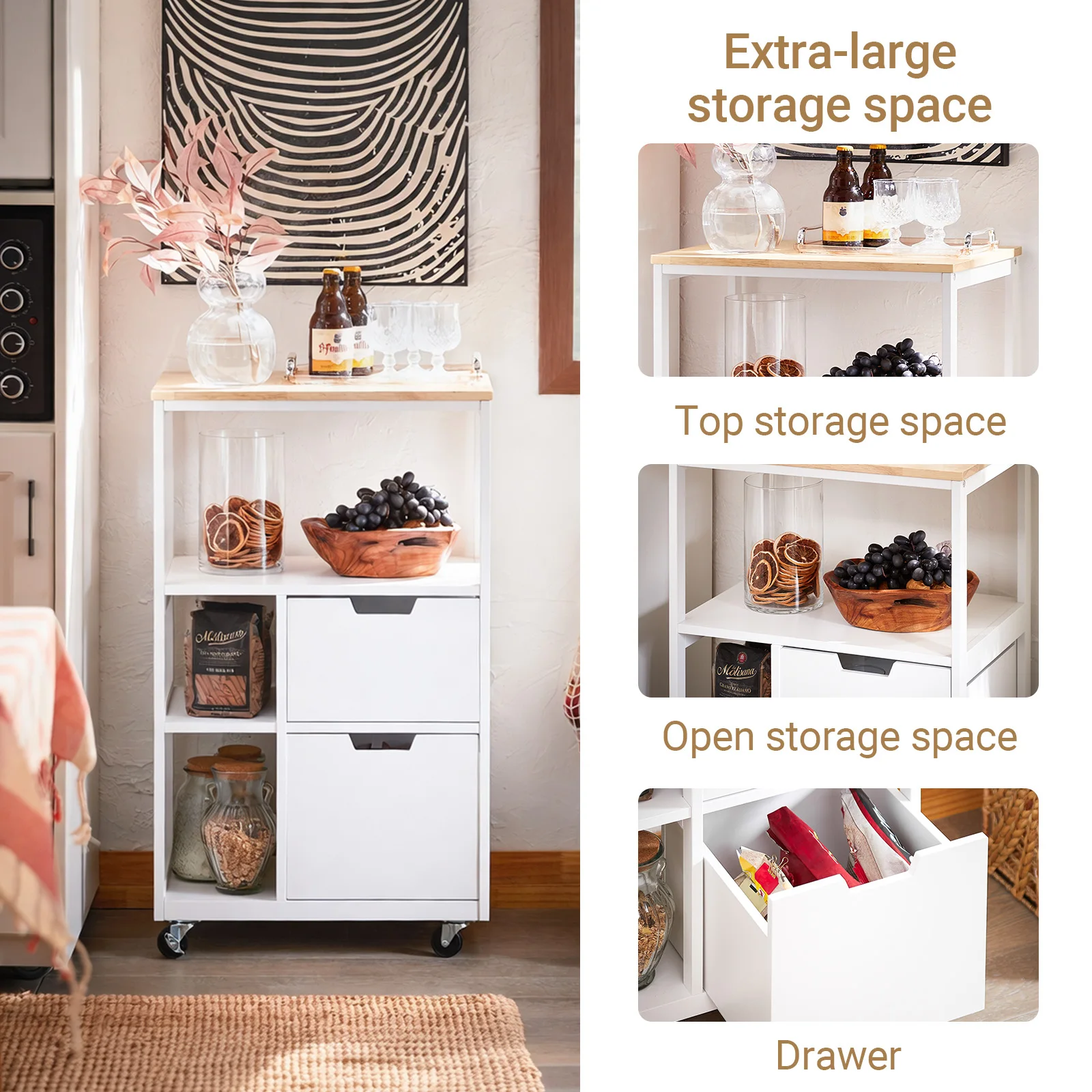 SoBuy FKW111 kitchen trolley with 2 drawers and 3 shelves, serving trolley, rolling cart, tea trolley, bar trolley, kitchen shelf with wheels