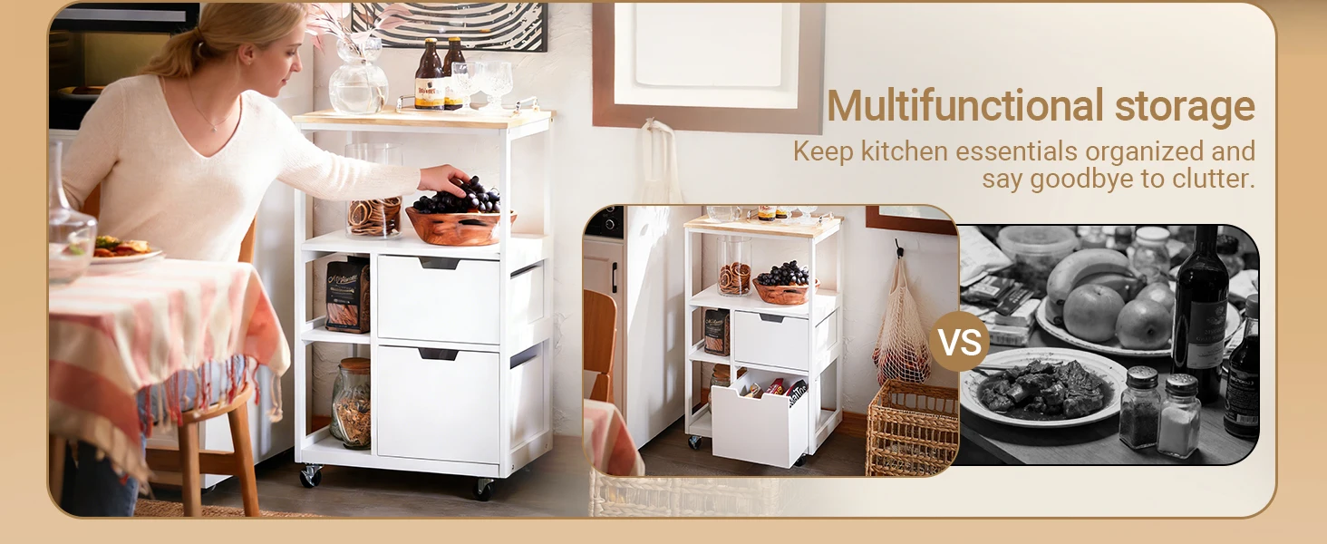 SoBuy FKW111 kitchen trolley with 2 drawers and 3 shelves, serving trolley, rolling cart, tea trolley, bar trolley, kitchen shelf with wheels
