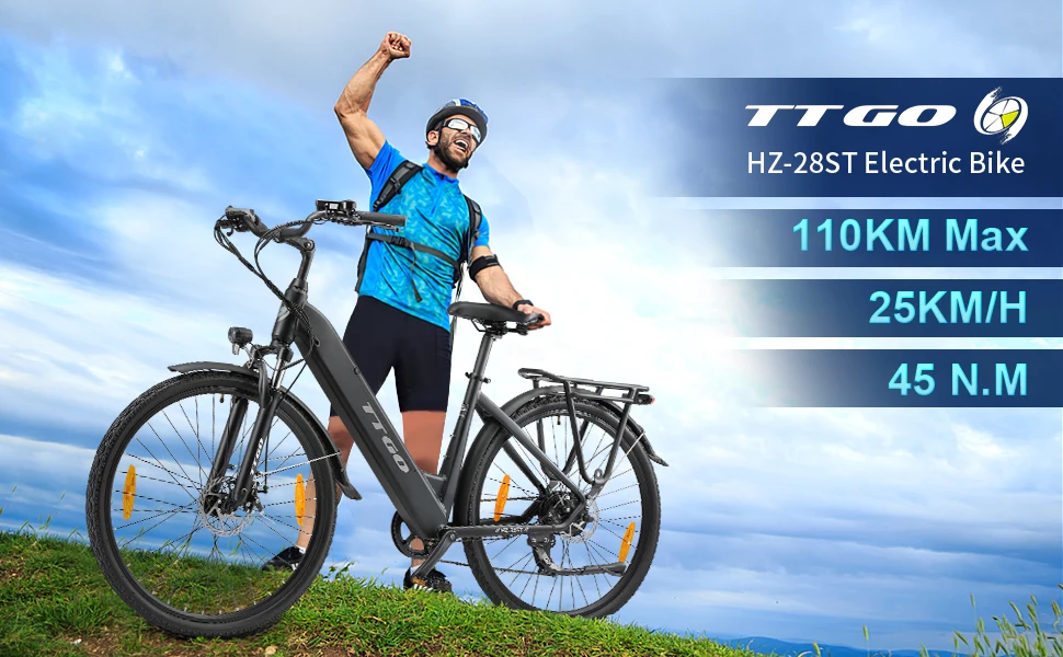TTGO HZ-28ST Electric Bike 36V20Ah Battery 250W Motor Electric Bicycle,28 Inch Range 110 km,Lightweight Aluminium E-City Bike