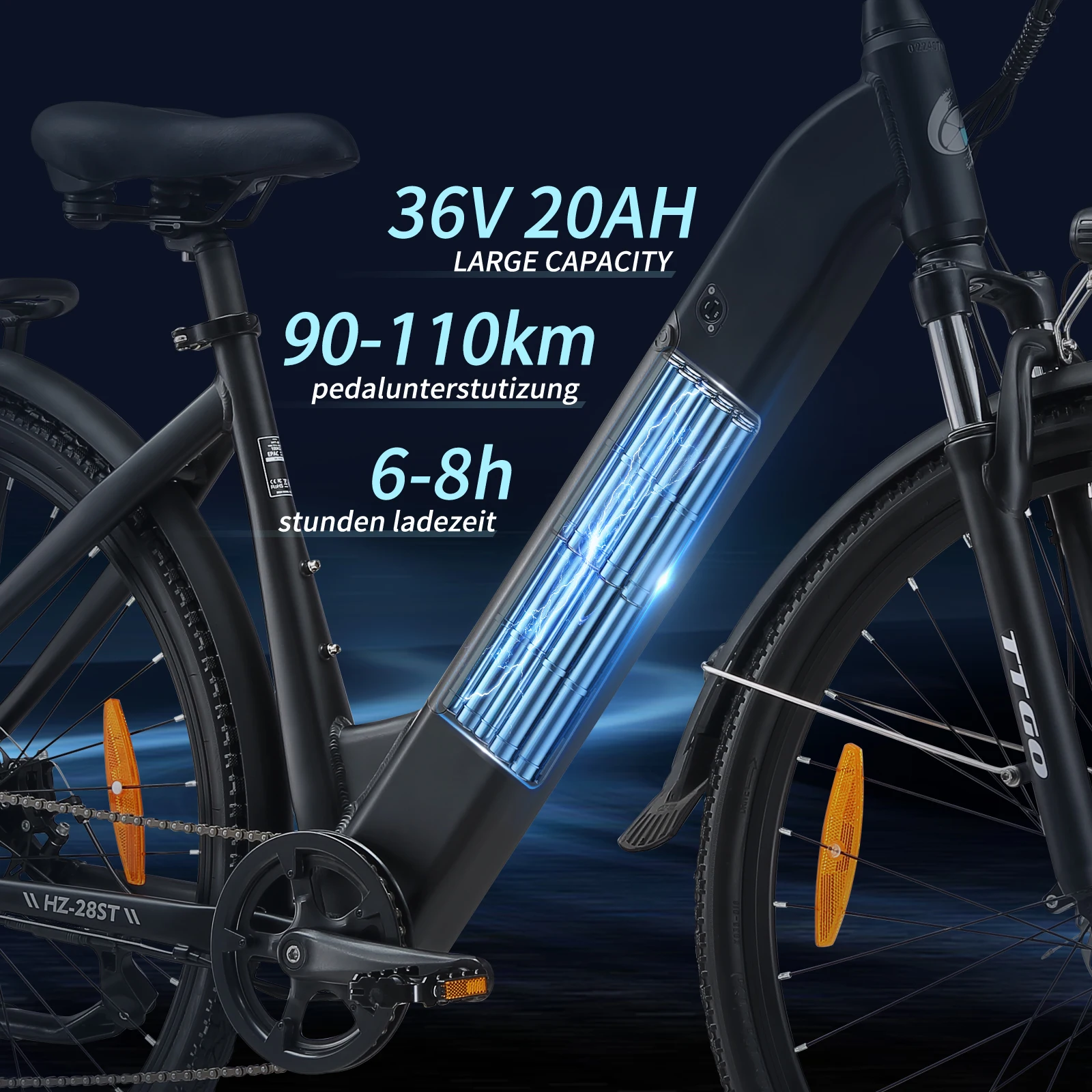 TTGO HZ-28ST Electric Bike 36V20Ah Battery 250W Motor Electric Bicycle,28 Inch Range 110 km,Lightweight Aluminium E-City Bike