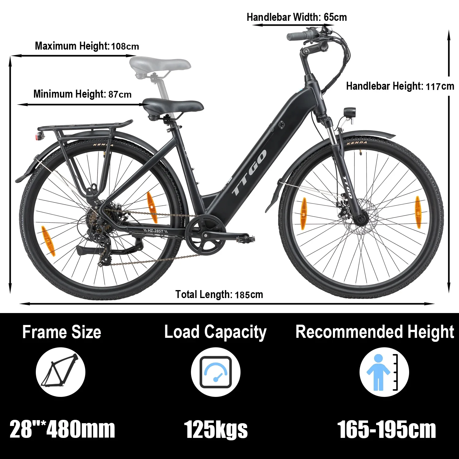 TTGO HZ-28ST Electric Bike 36V20Ah Battery 250W Motor Electric Bicycle,28 Inch Range 110 km,Lightweight Aluminium E-City Bike