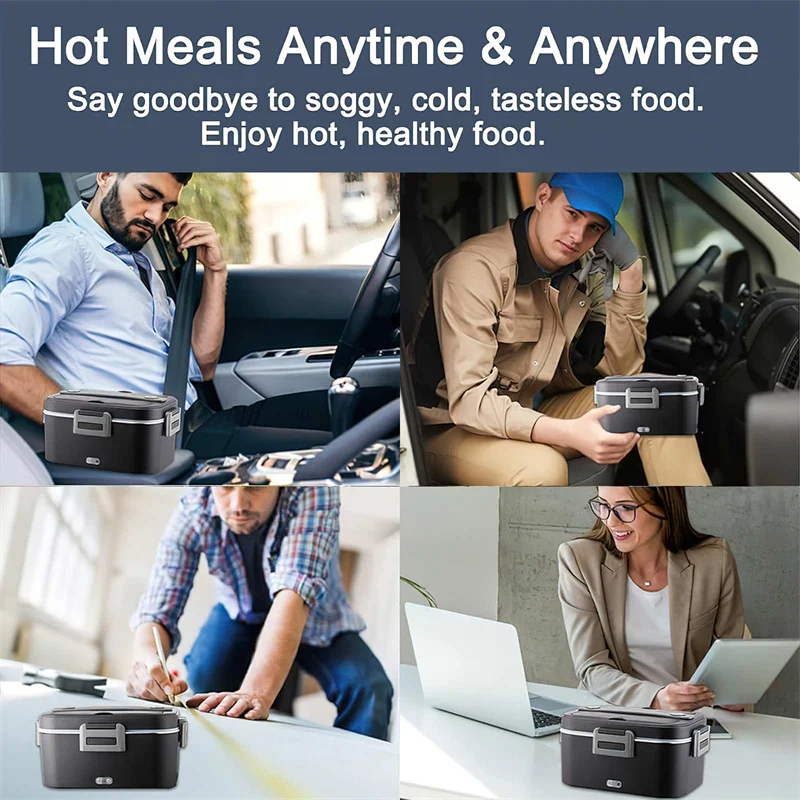 75W Electric Lunch Box 1.8L, 12V/24V/220V Portable Food Warmer, Detachable Stainless Steel Container for Car Truck Office W/Insulation