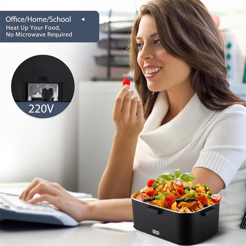 75W Electric Lunch Box 1.8L, 12V/24V/220V Portable Food Warmer, Detachable Stainless Steel Container for Car Truck Office W/Insulation