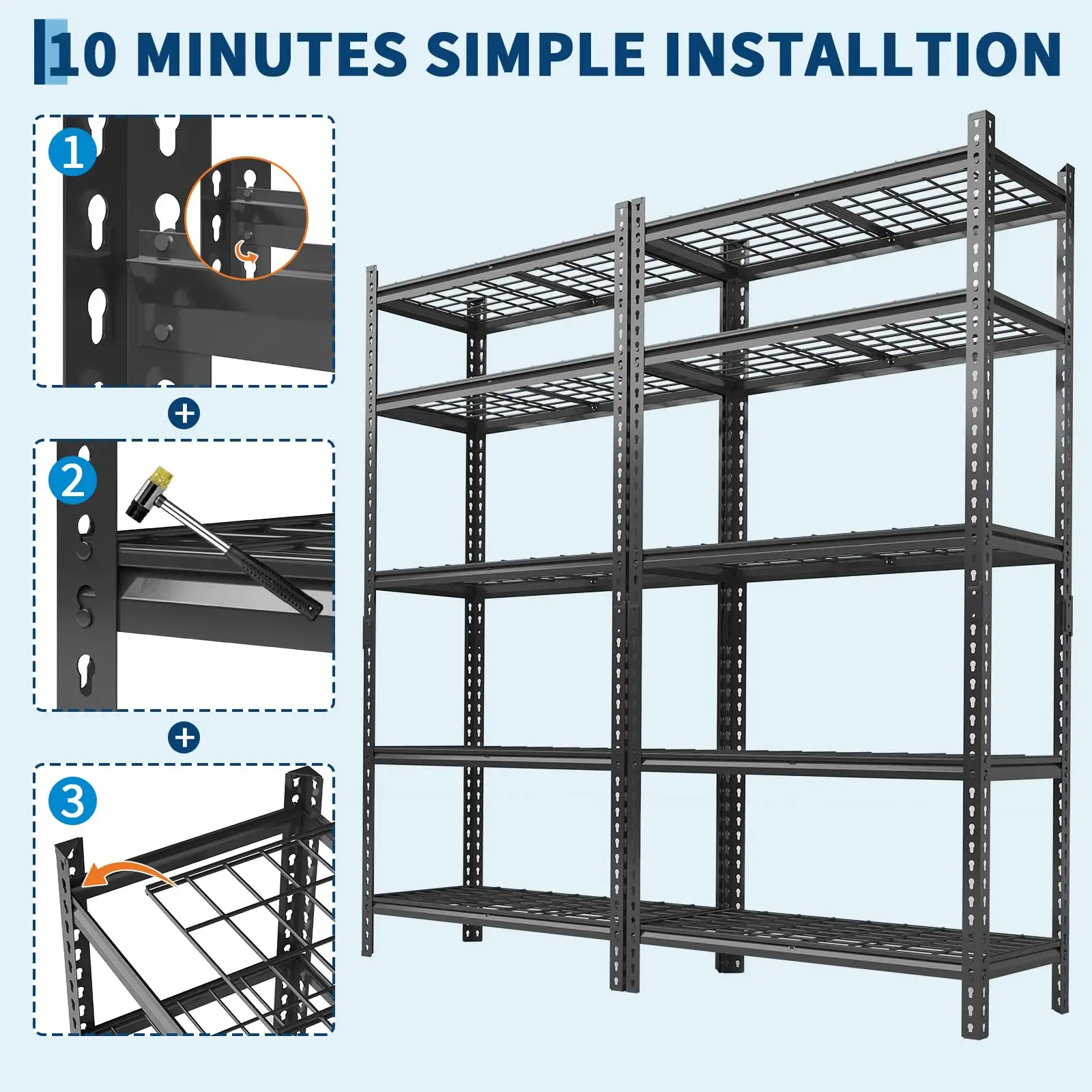 5-Tier Adjustable Metal Shelving Unit with 2000 Lbs Capacity,  for Garage and Home Organization
