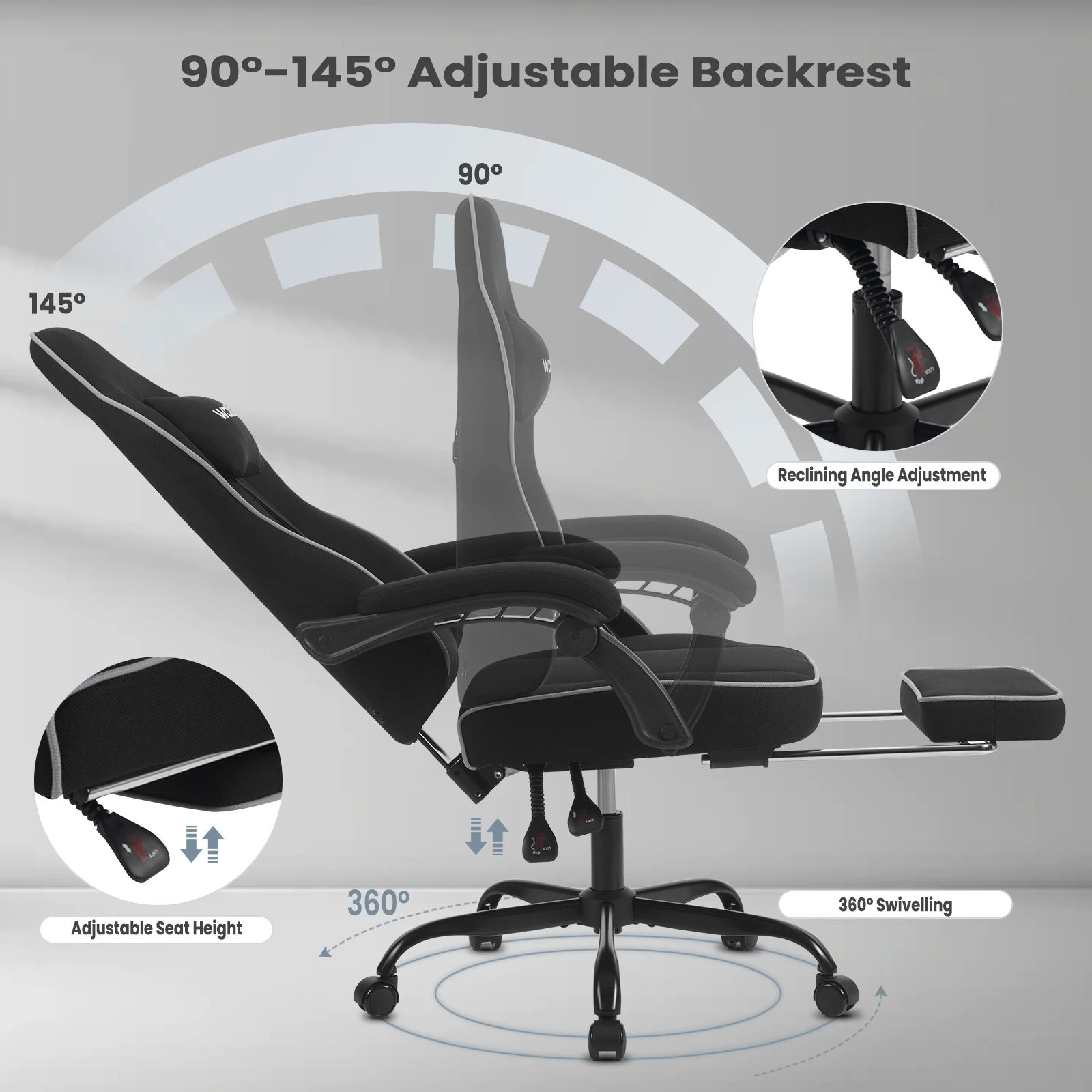 WOLTU Ergonomic Office Computer Chair Swivel Gamer Chair Gaming Chair with Lumbar Cushion Pillow Footrest