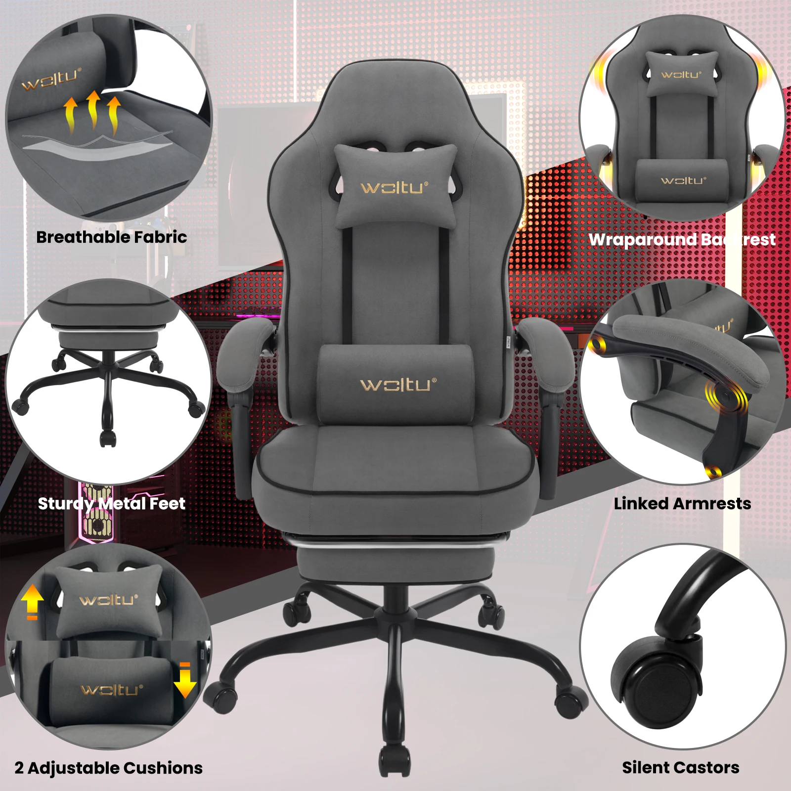 WOLTU Ergonomic Office Computer Chair Swivel Gamer Chair Gaming Chair with Lumbar Cushion Pillow Footrest