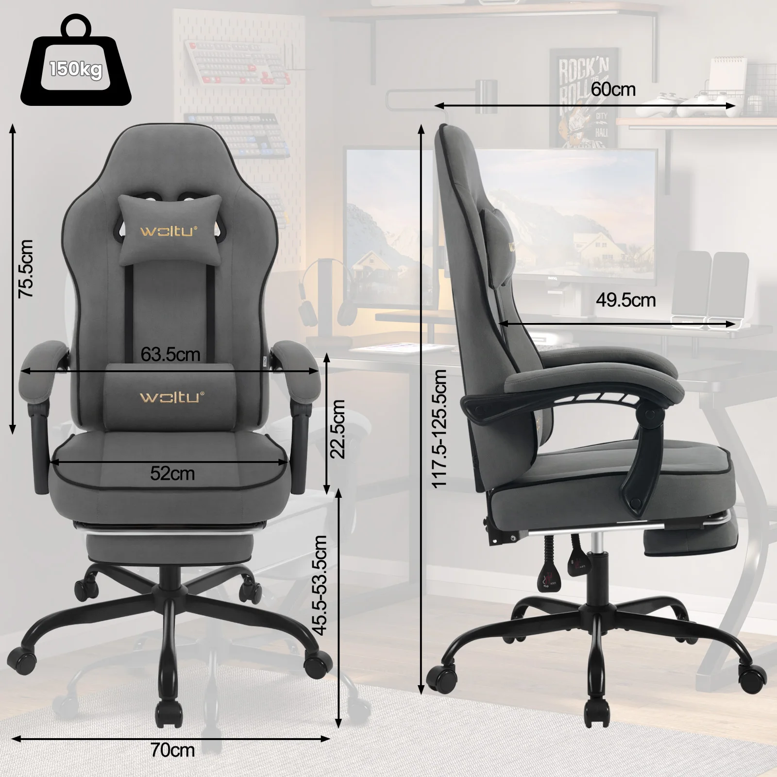 WOLTU Ergonomic Office Computer Chair Swivel Gamer Chair Gaming Chair with Lumbar Cushion Pillow Footrest