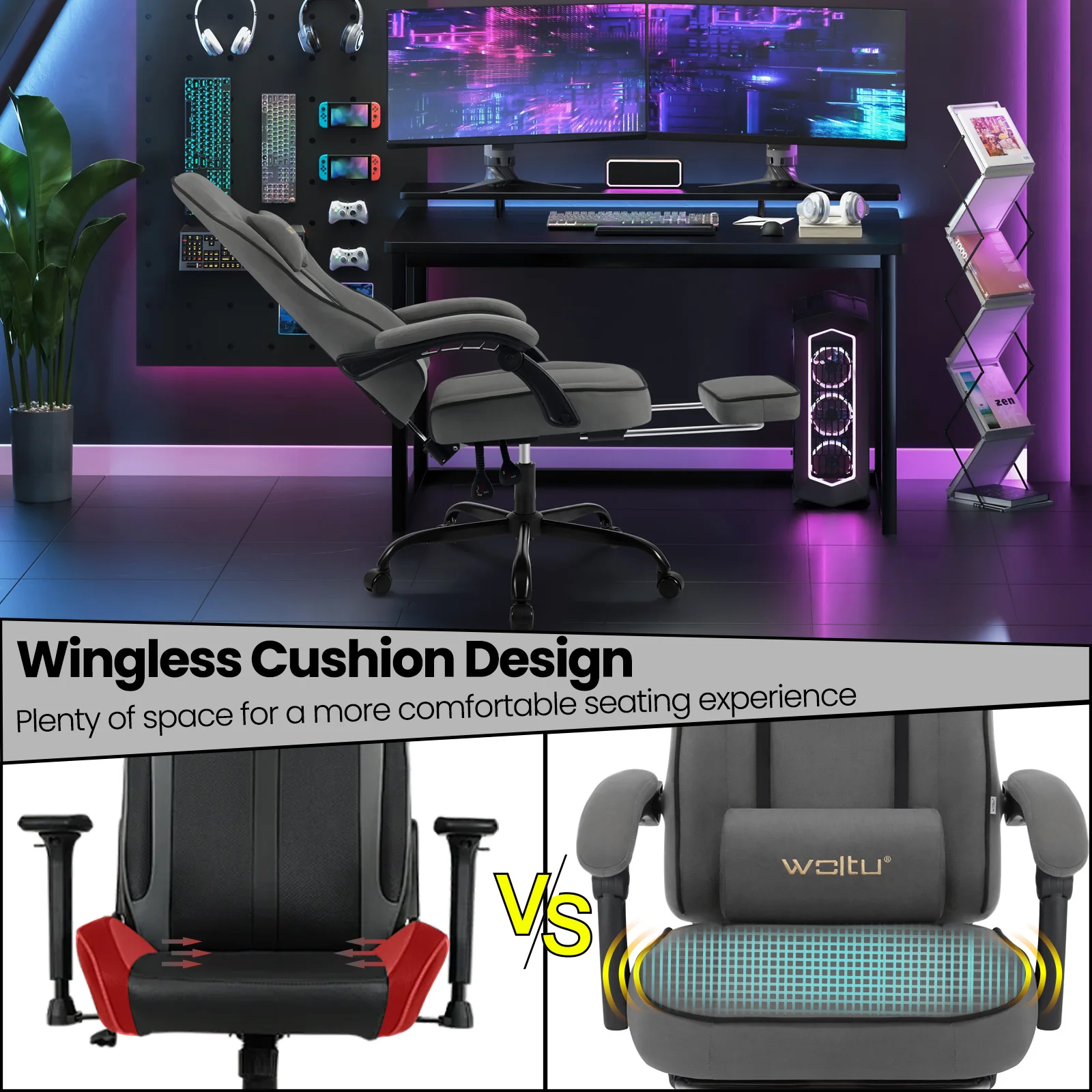 WOLTU Ergonomic Office Computer Chair Swivel Gamer Chair Gaming Chair with Lumbar Cushion Pillow Footrest