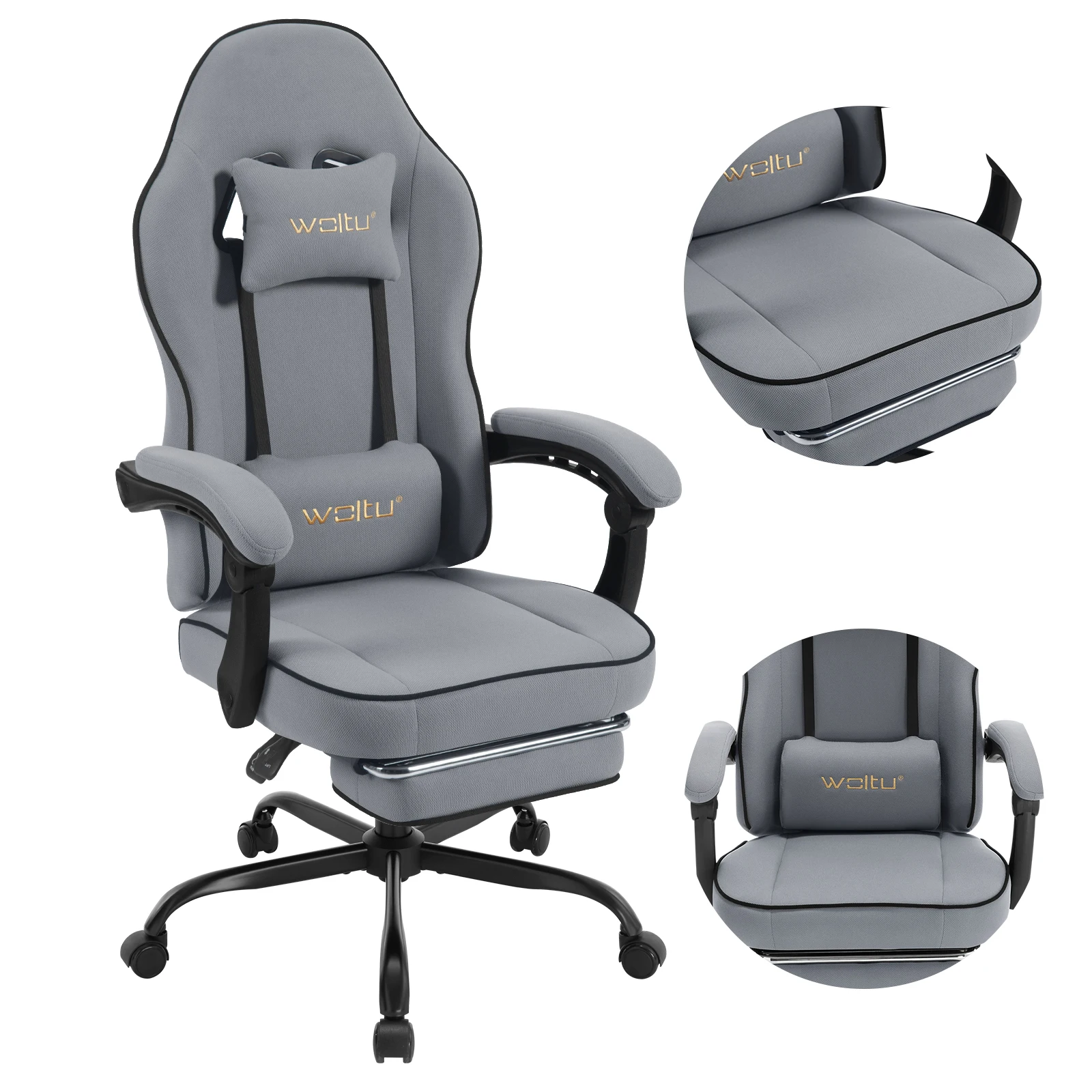 WOLTU Ergonomic Office Computer Chair Swivel Gamer Chair Gaming Chair with Lumbar Cushion Pillow Footrest