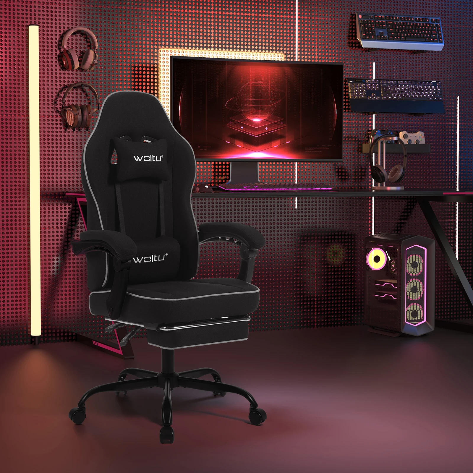WOLTU Ergonomic Office Computer Chair Swivel Gamer Chair Gaming Chair with Lumbar Cushion Pillow Footrest