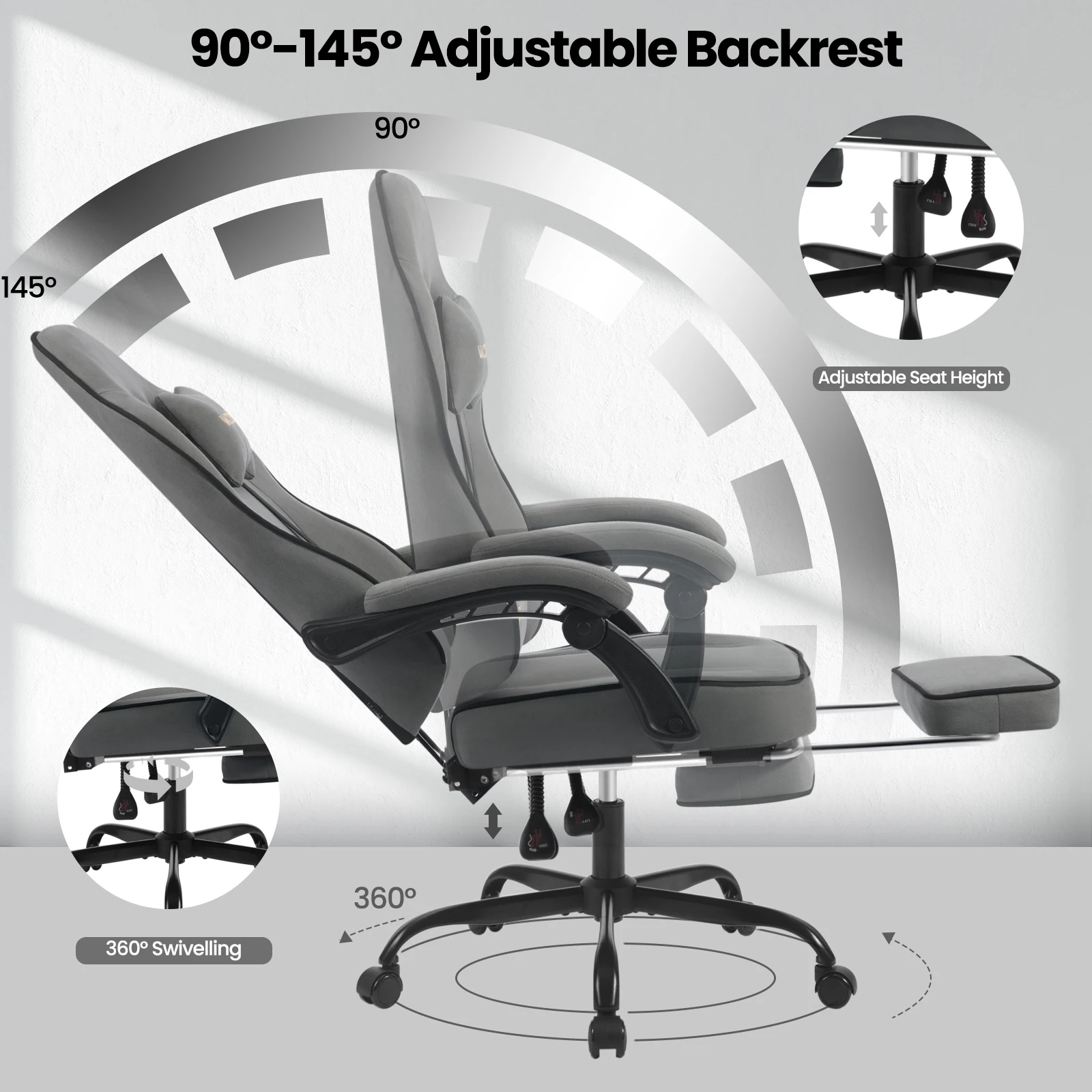 WOLTU Ergonomic Office Computer Chair Swivel Gamer Chair Gaming Chair with Lumbar Cushion Pillow Footrest