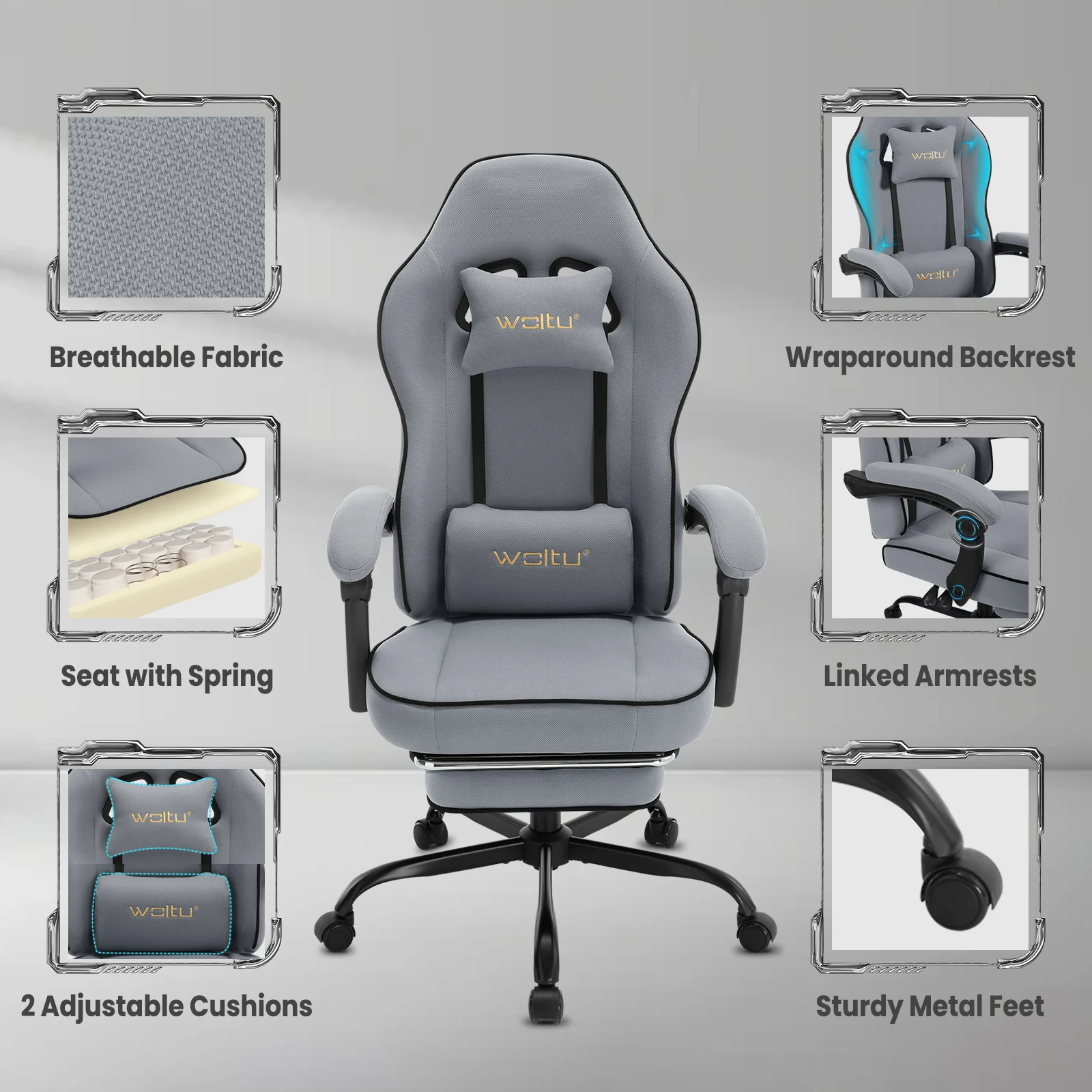 WOLTU Ergonomic Office Computer Chair Swivel Gamer Chair Gaming Chair with Lumbar Cushion Pillow Footrest