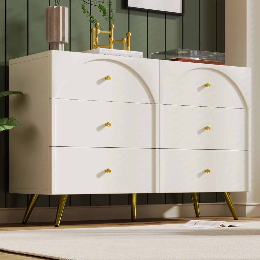 85×120×40cm Drawer Chest of Drawers Chest of Drawers with 6 Drawers, White Sideboard Highboard for Bedrooms & All Living Rooms
