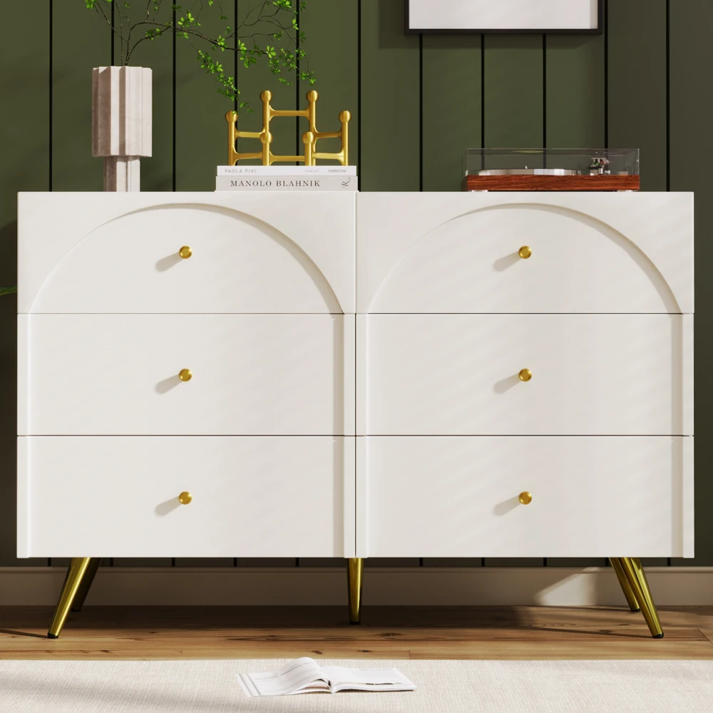85×120×40cm Drawer Chest of Drawers Chest of Drawers with 6 Drawers, White Sideboard Highboard for Bedrooms & All Living Rooms