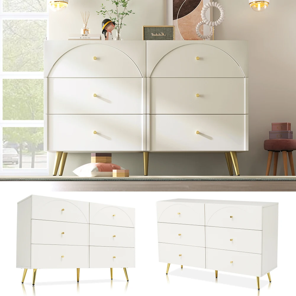 85×120×40cm Drawer Chest of Drawers Chest of Drawers with 6 Drawers, White Sideboard Highboard for Bedrooms & All Living Rooms