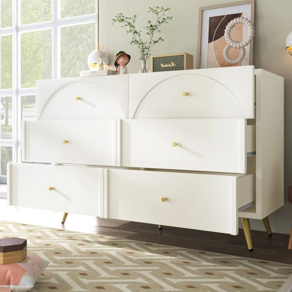 85×120×40cm Drawer Chest of Drawers Chest of Drawers with 6 Drawers, White Sideboard Highboard for Bedrooms & All Living Rooms
