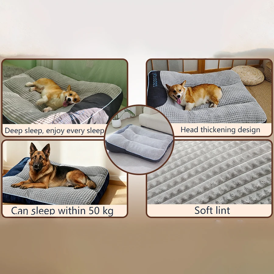 Grey Plaid Texture Dog Bed Sofa - Dog Mattress for Small, Medium and Large Dogs, Durable Polyester Fiber Dog Bed, Ideal for Pome