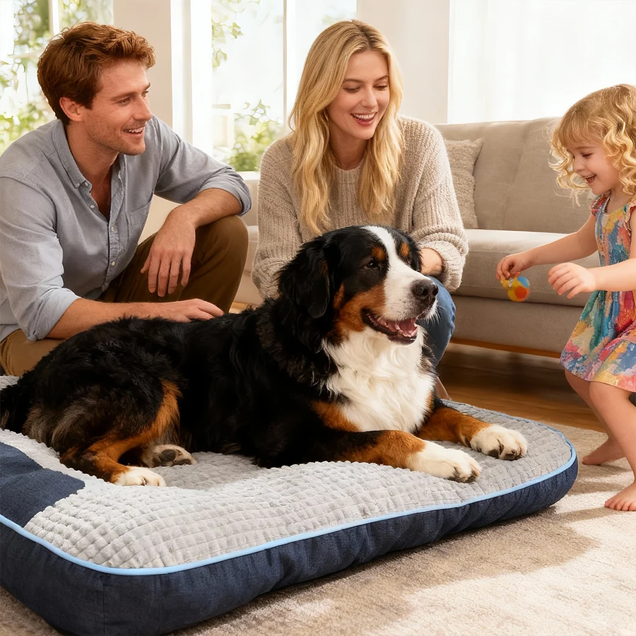 Grey Plaid Texture Dog Bed Sofa - Dog Mattress for Small, Medium and Large Dogs, Durable Polyester Fiber Dog Bed, Ideal for Pome