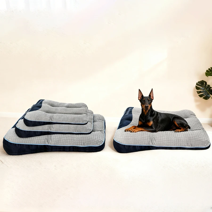 Grey Plaid Texture Dog Bed Sofa - Dog Mattress for Small, Medium and Large Dogs, Durable Polyester Fiber Dog Bed, Ideal for Pome